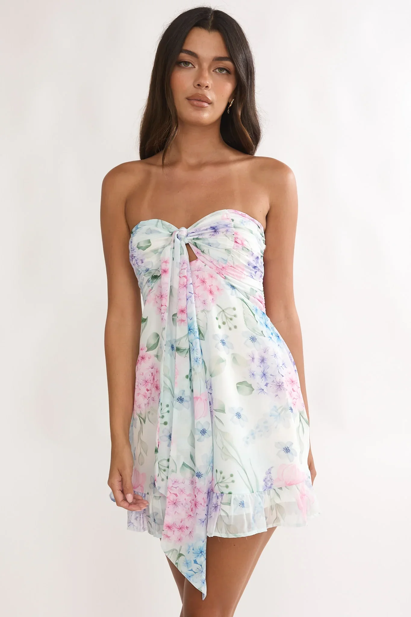 Gloria Day Tied Bust Strapless Mini Dress Lilac