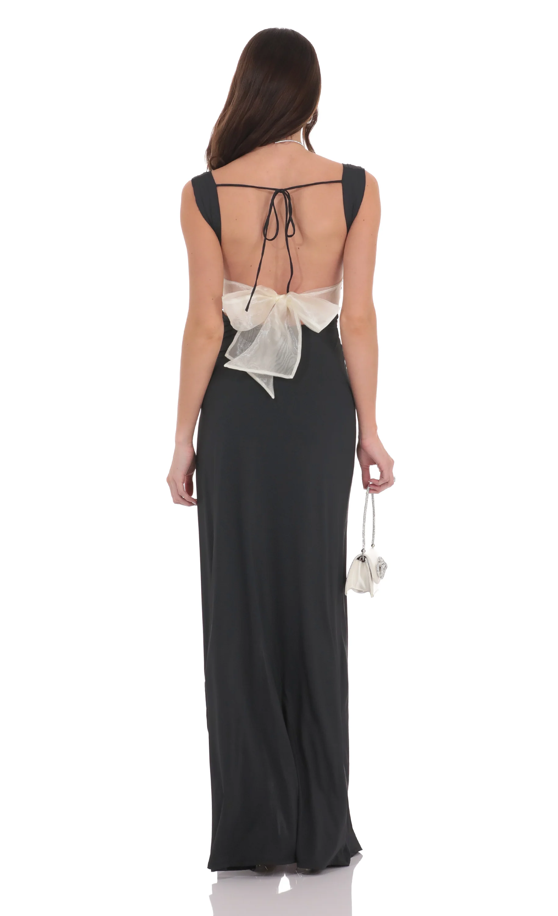 Open Back Bow Maxi Dress in Black