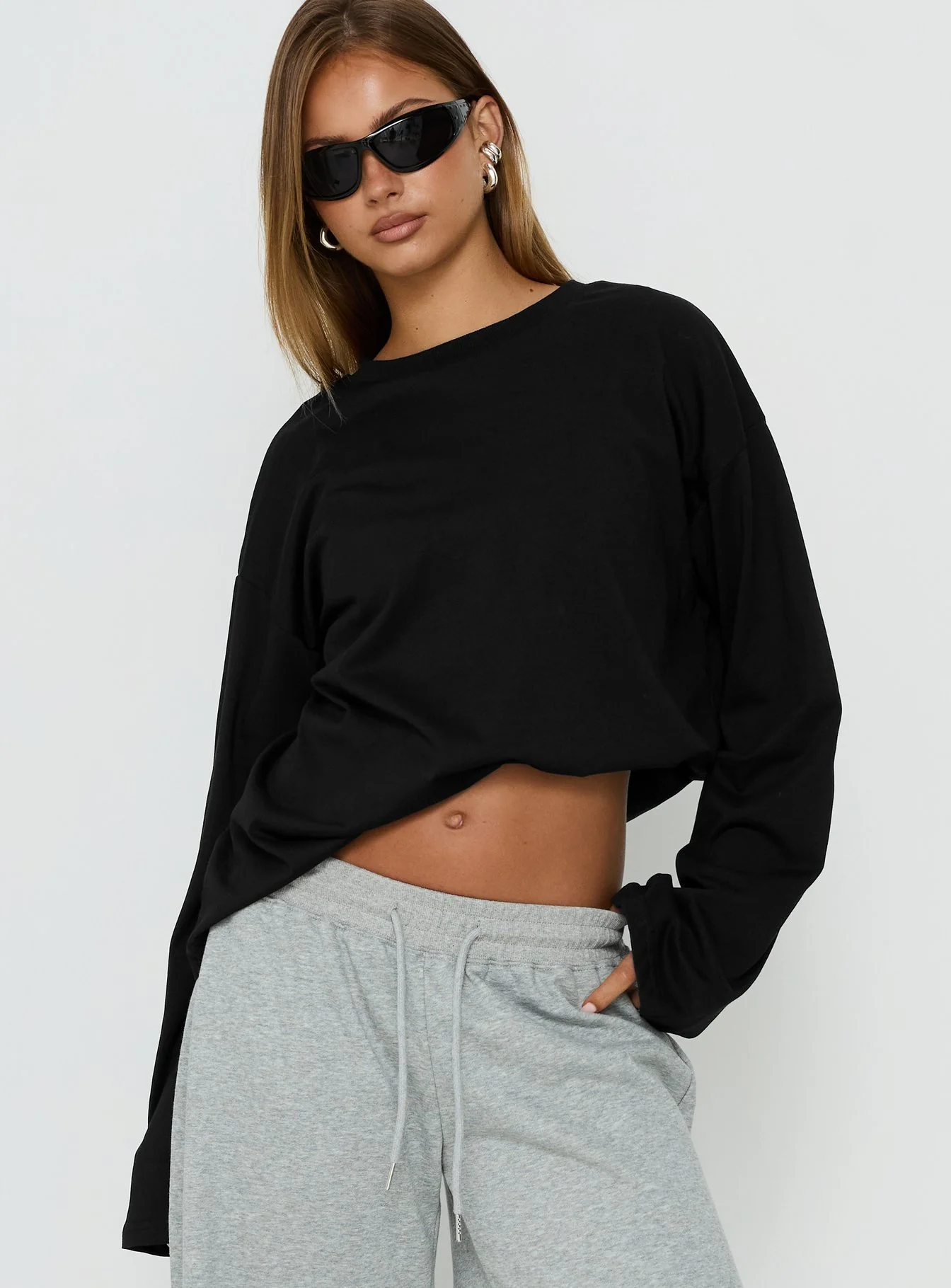 Settle Down Long Sleeve Top Black