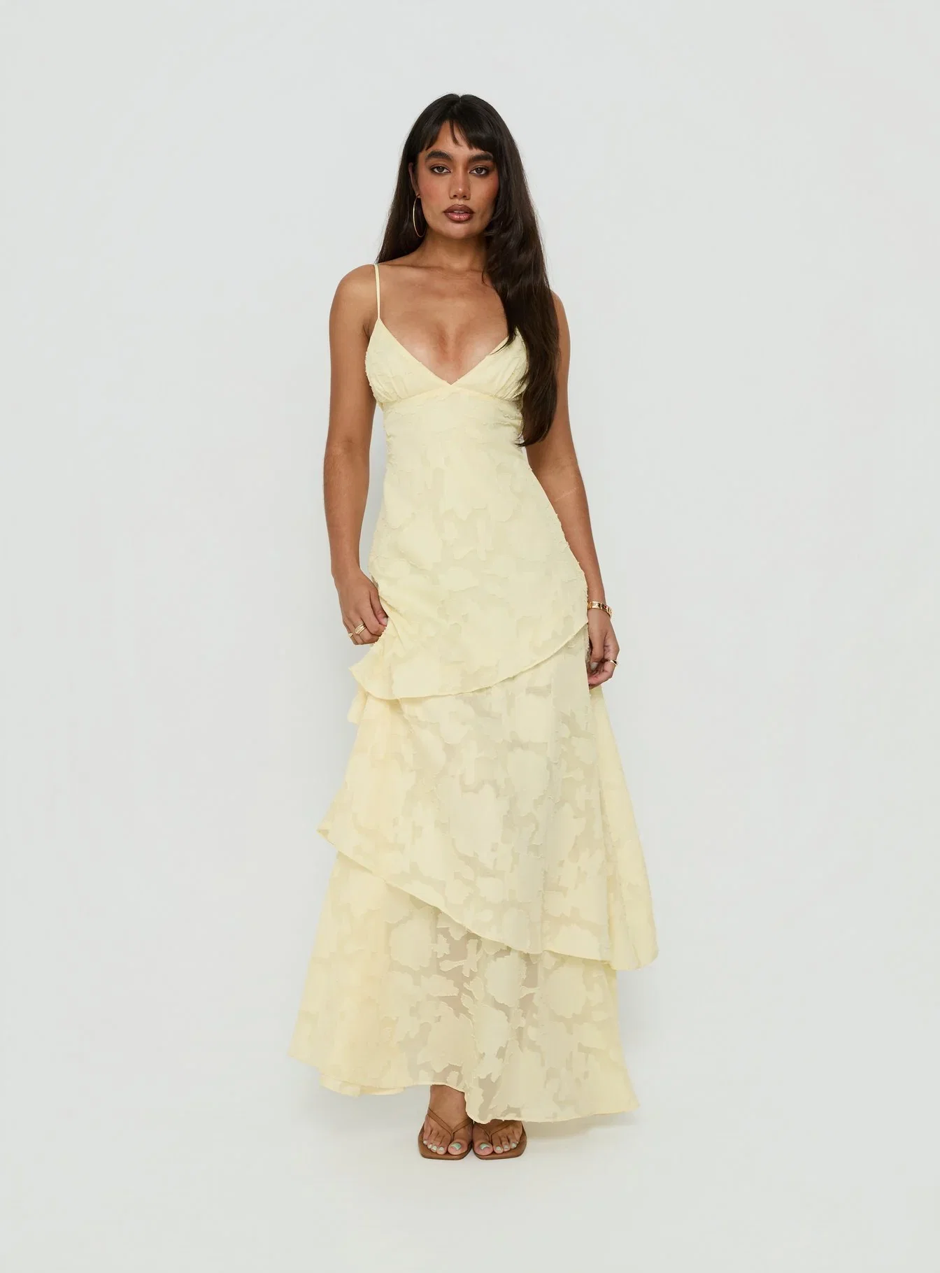 Lyricah Tiered Tie Back Maxi Dress Yellow
