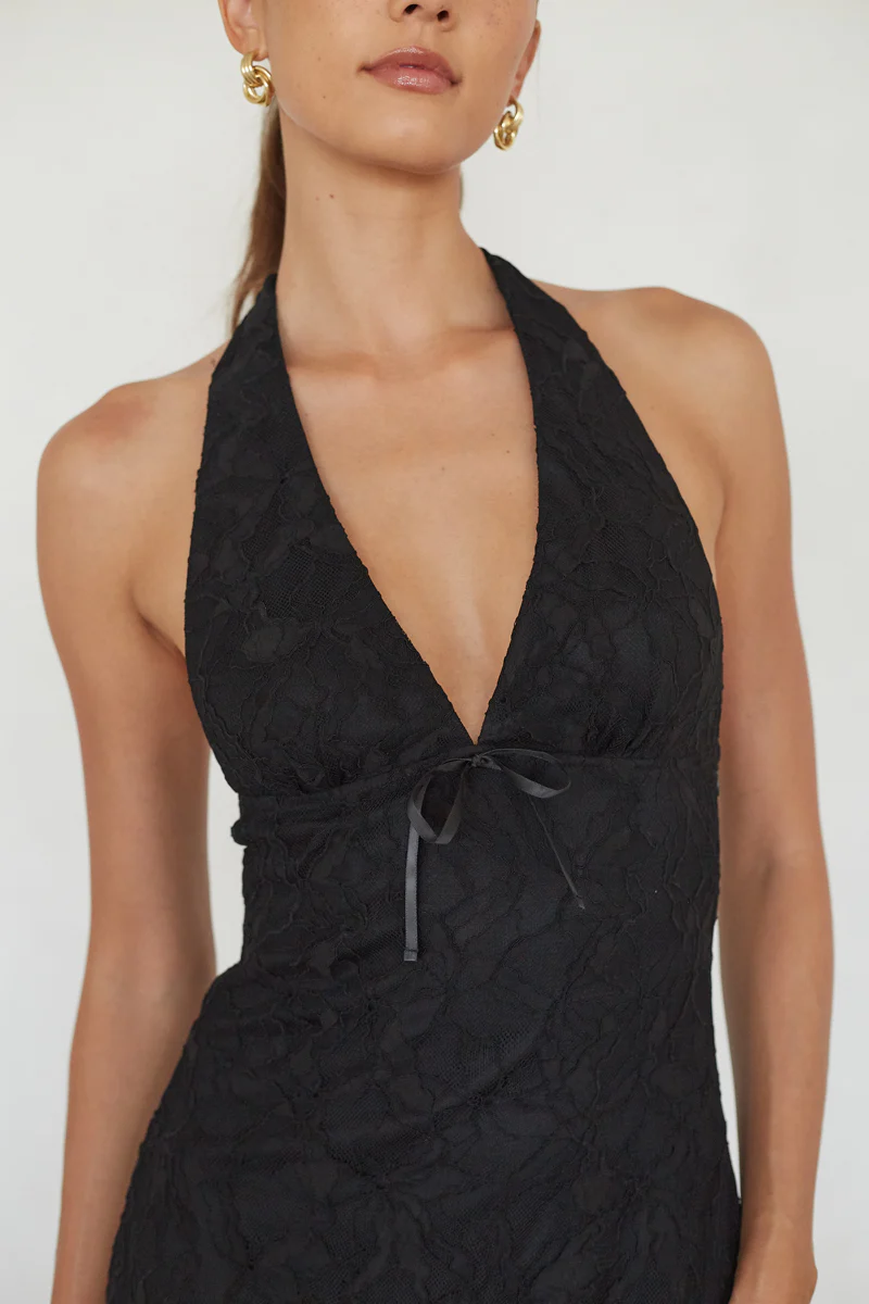 Fleur Lace Halter Ruffled Mini Dress - luluinthesky