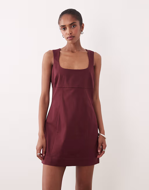 square neck bodycon mini sundress in chocolate