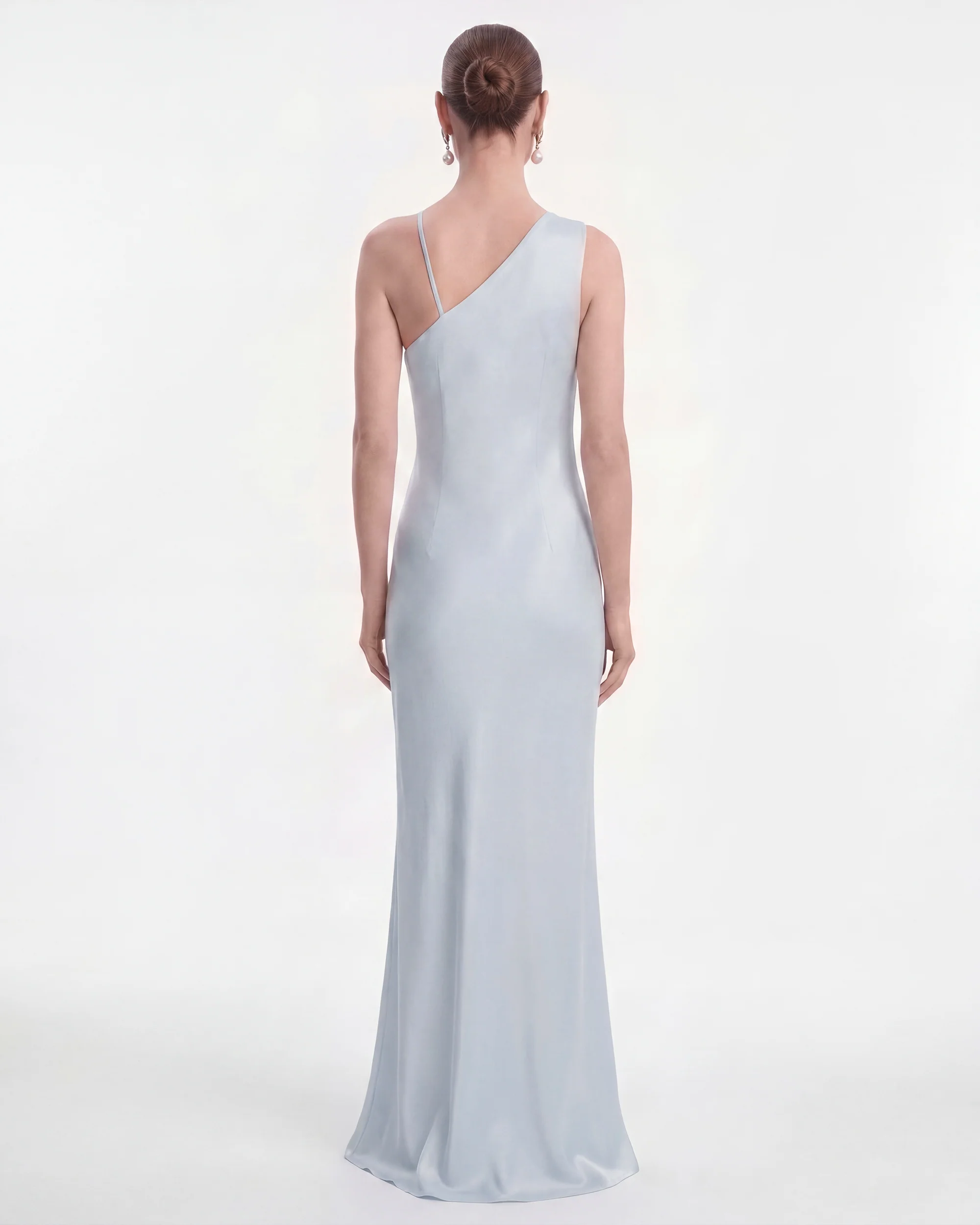 Floral Appliqué One Shoulder Maxi Dress - Light Blue - FASHION NOB