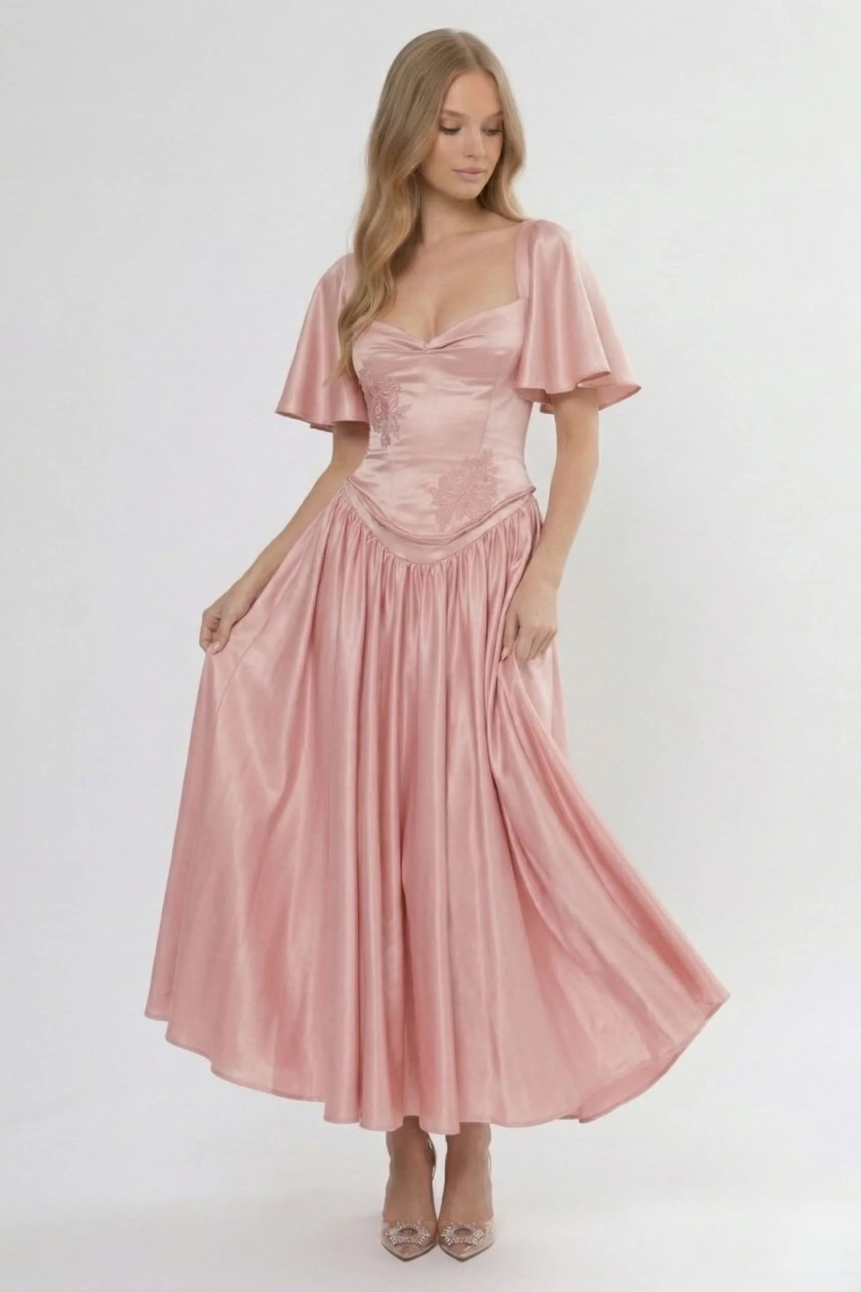 A-Line Ankle Length Soft Satin Wedding Guest Dress CG0317