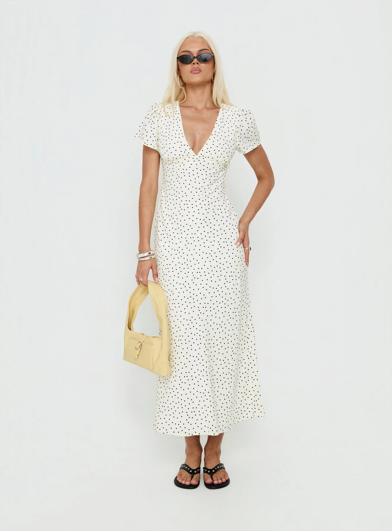 Mareiko V Neck Maxi Dress Cream Polka Dot