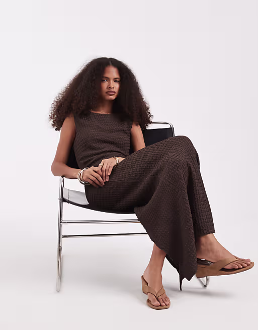 Vero Moda textured twist detail maxi dress in chocolate brown