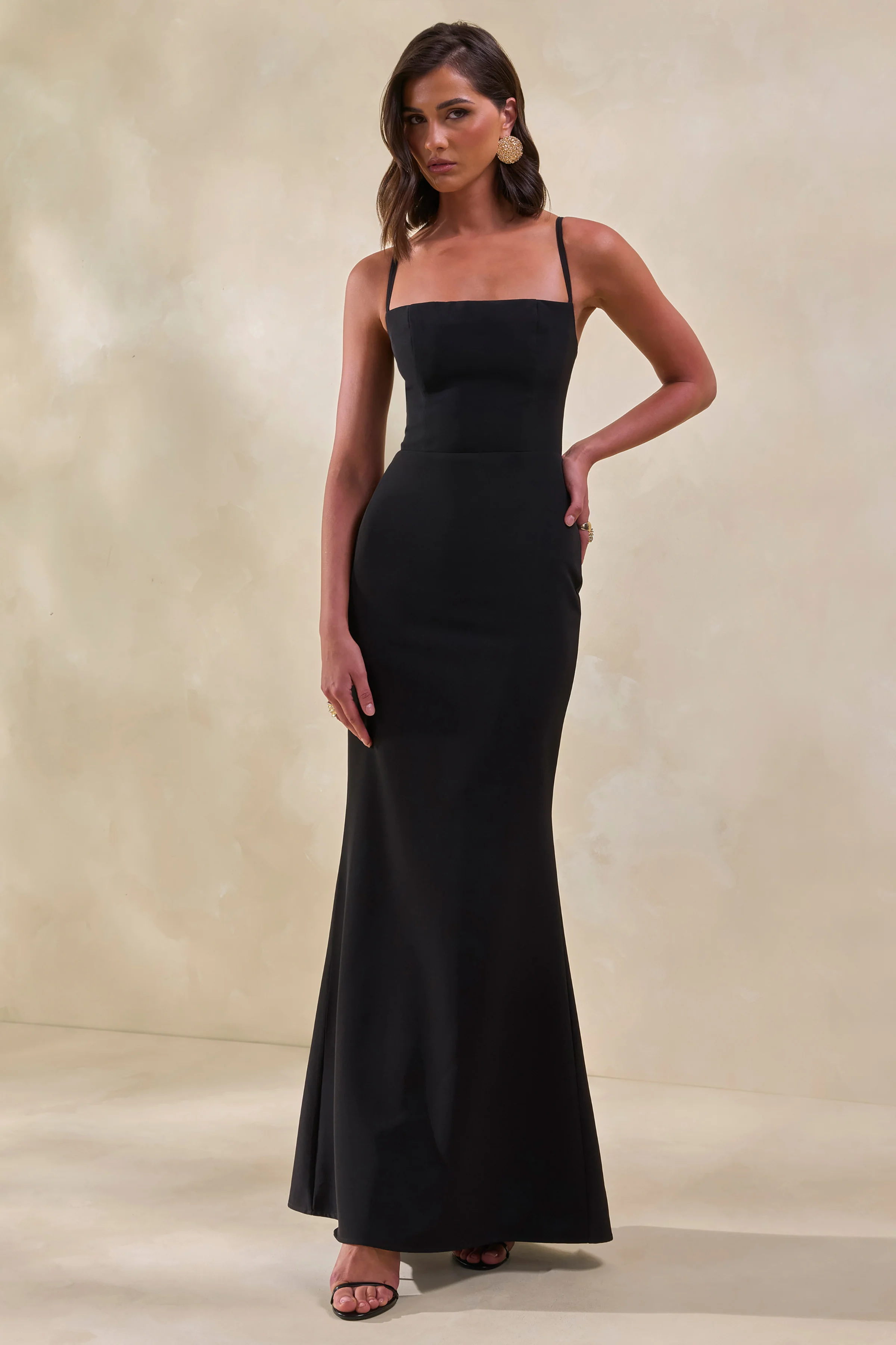 Zavira | Black Square-Neck Maxi Dress