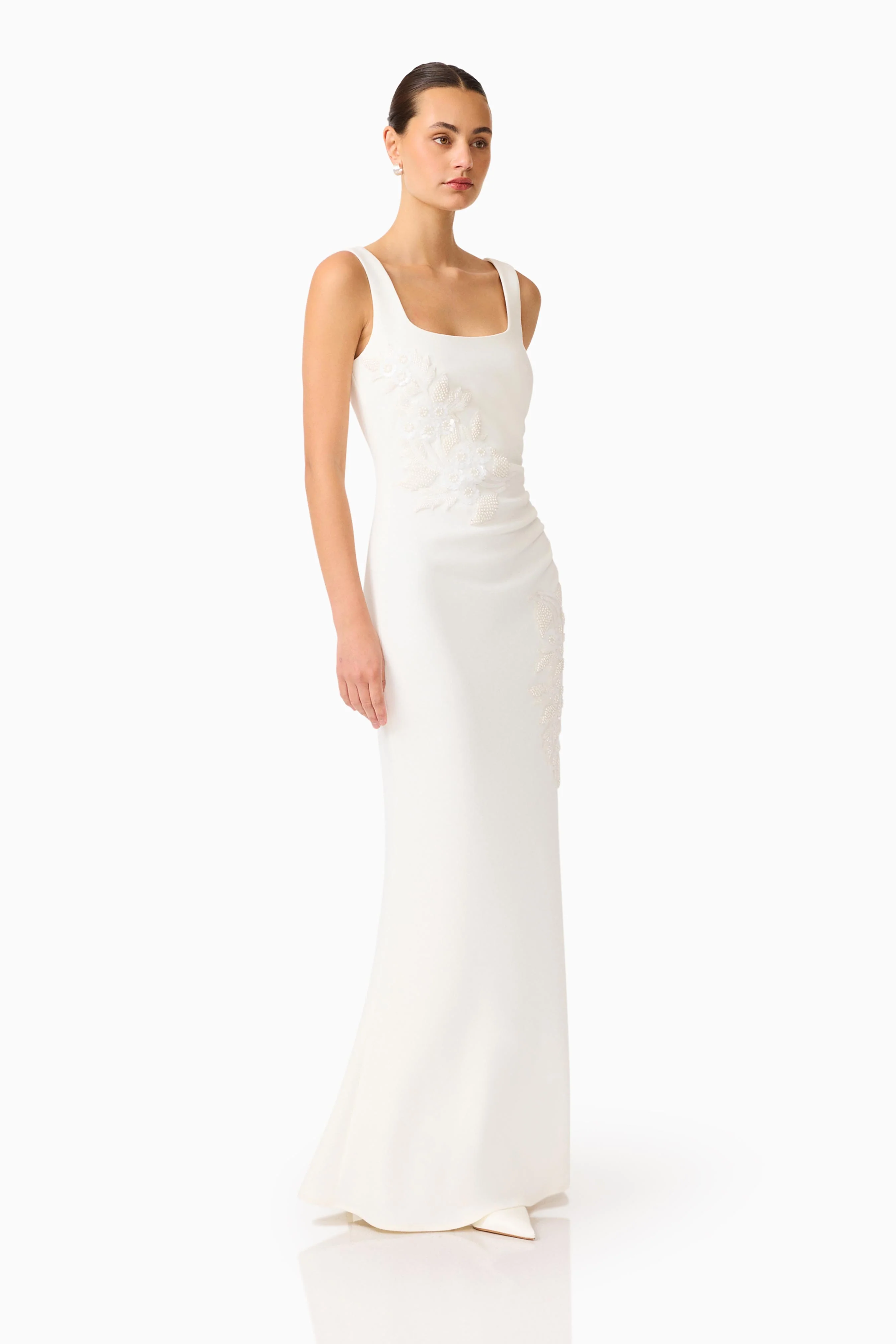 Odelia Beaded Maxi Dress in White