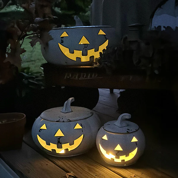 Huge Chippy Metal Jack O Lanterns, Set of Three