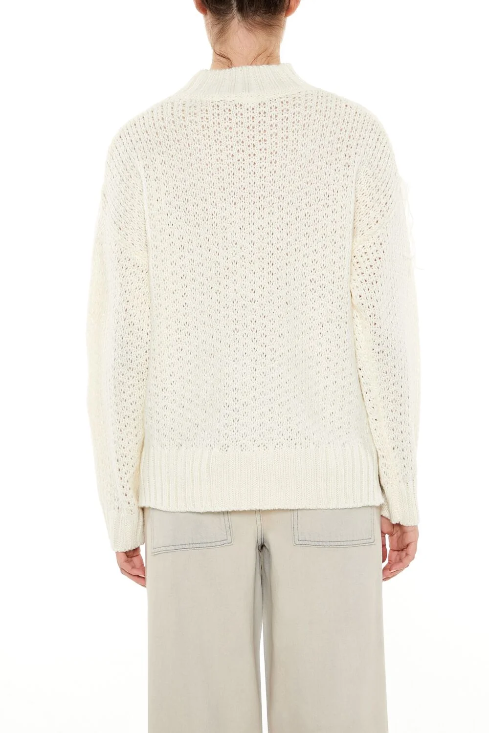 Fringe-Trim Mock Neck Sweater