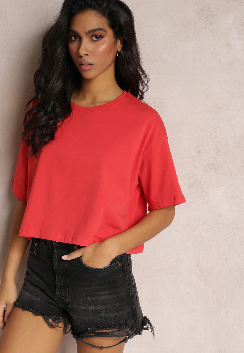 Czerwony Krótki T-shirt Oversize z Krótkim Rękawem Tiloyea
