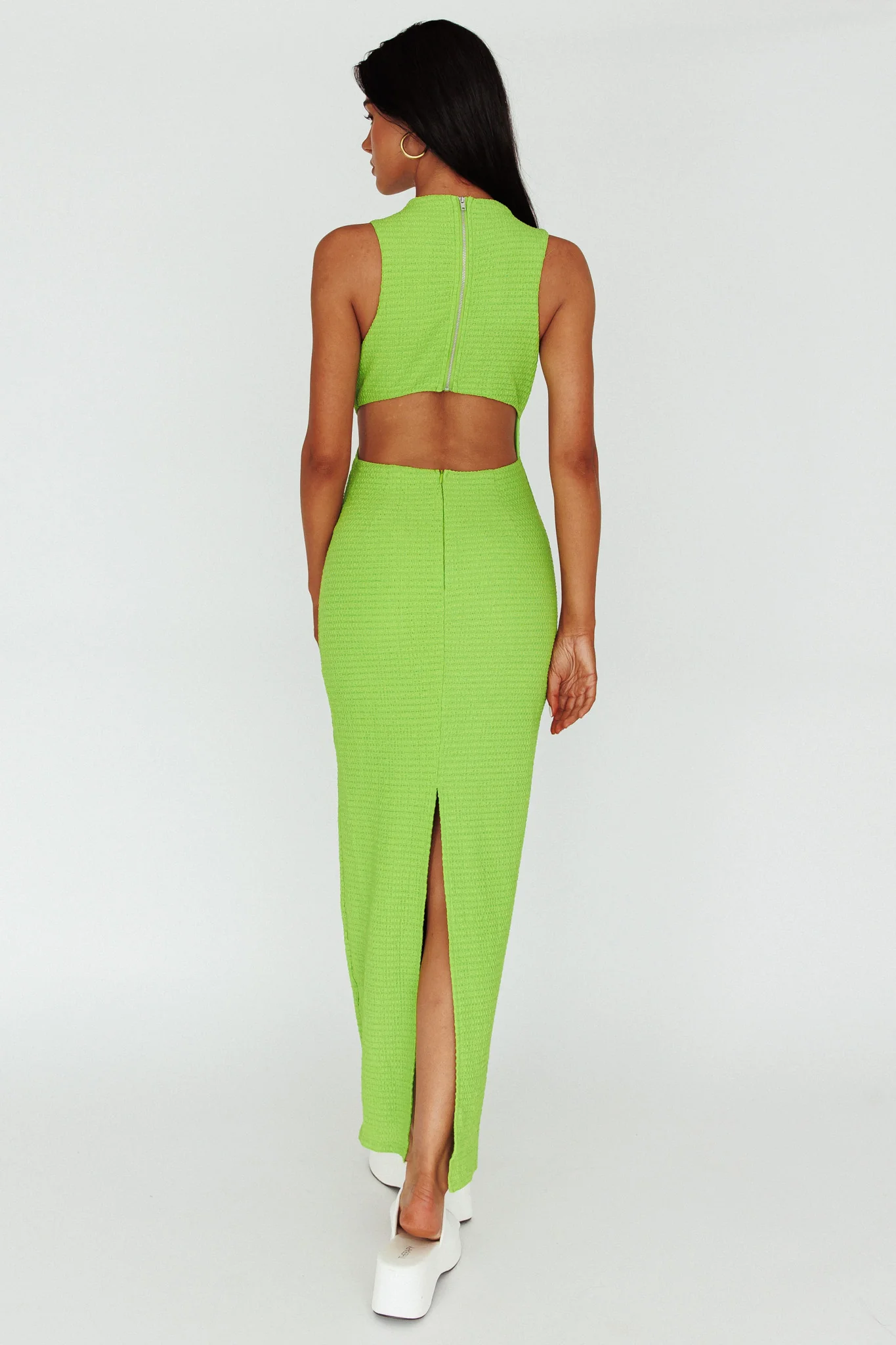 Yindi Sleeveless Cut-Out Waist Maxi Dress Lime