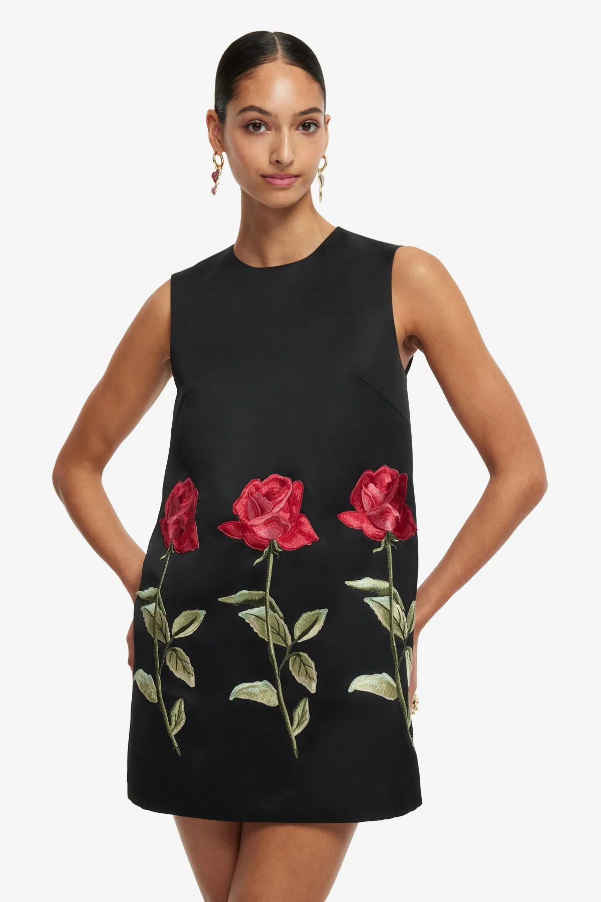 Yvonne Embroidered Mini Dress - Ebony