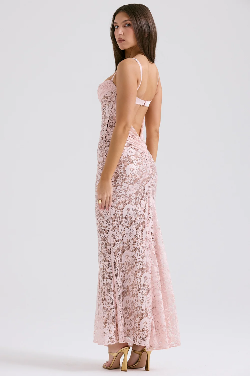 rose pink lace godet gown - luluinthesky