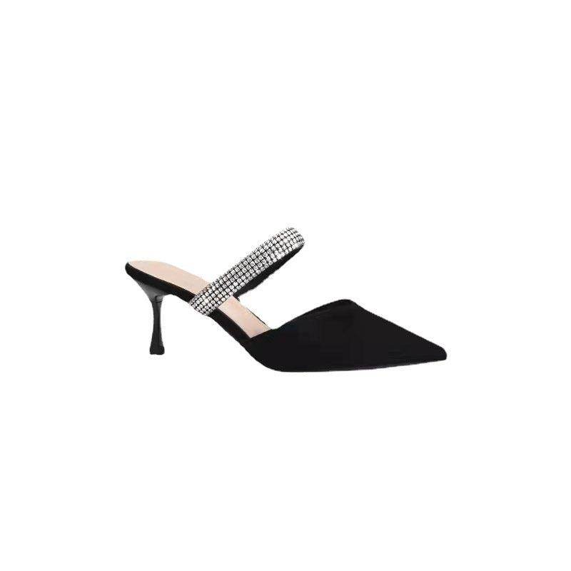 Black Rhinestone Pointy Stiletto heel Sandals 671551594825