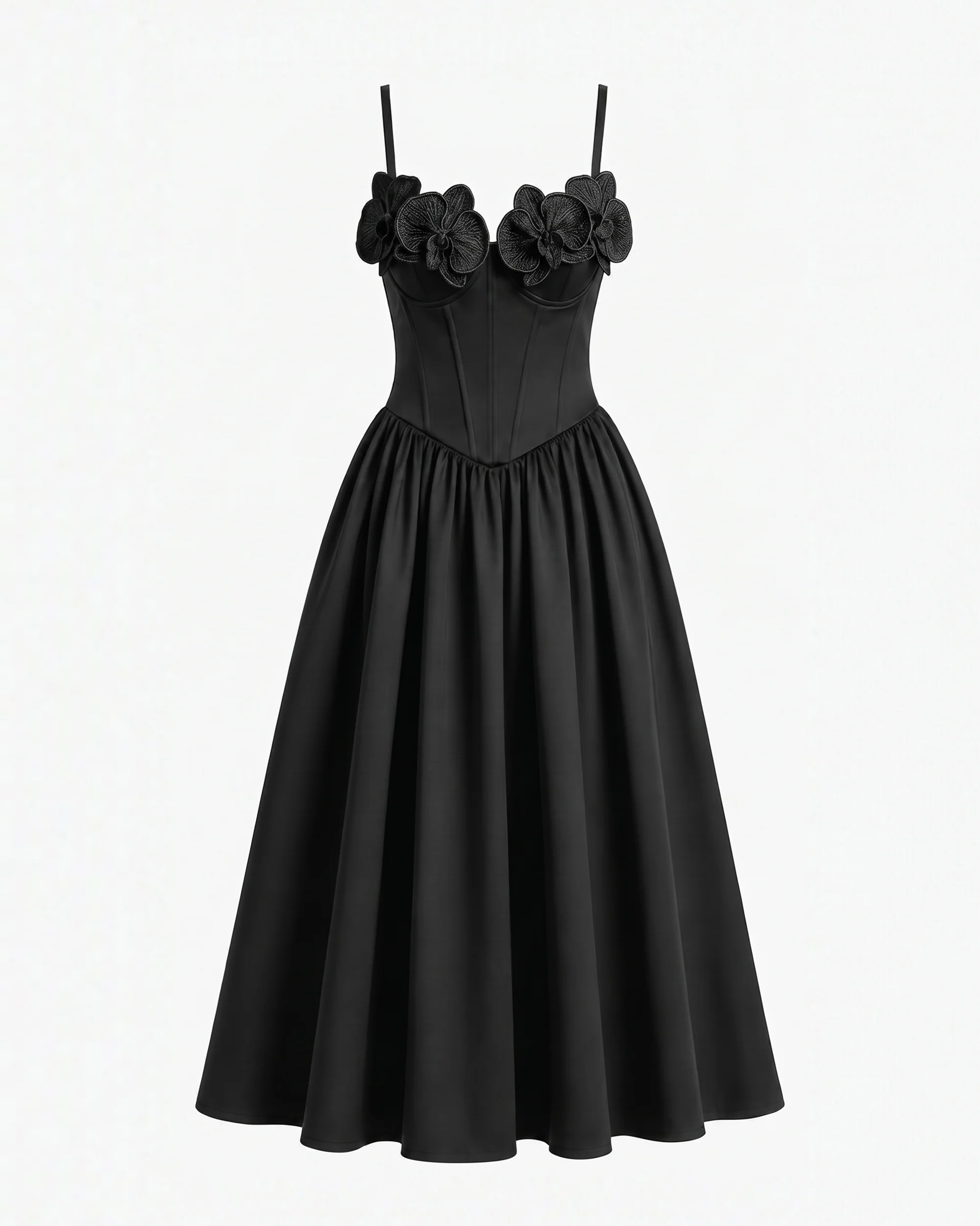 Orchid Embroidered Appliqué Corset Maxi Dress - Black