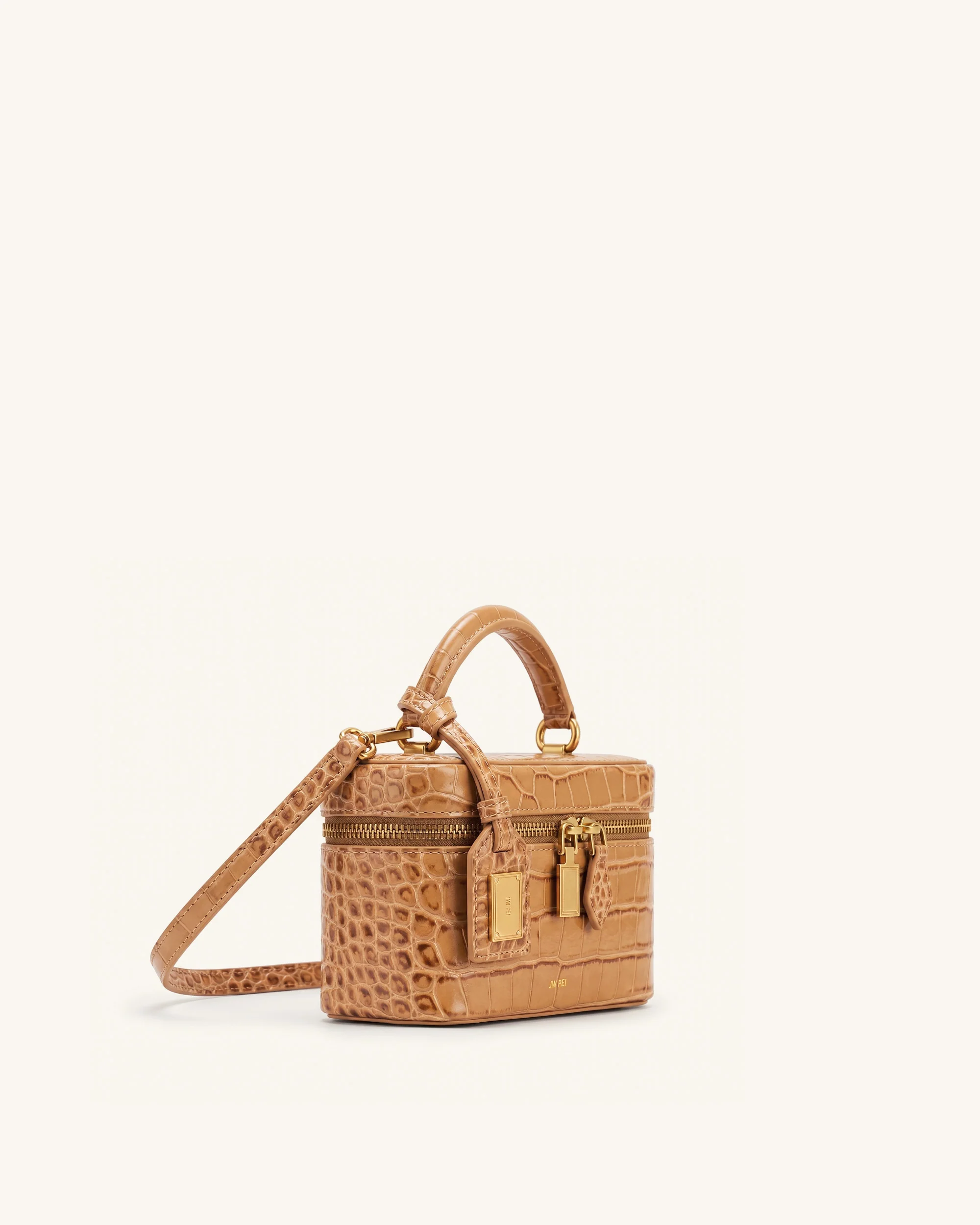 Cleo Box Shape Top Handle Bag - Brown Croc
