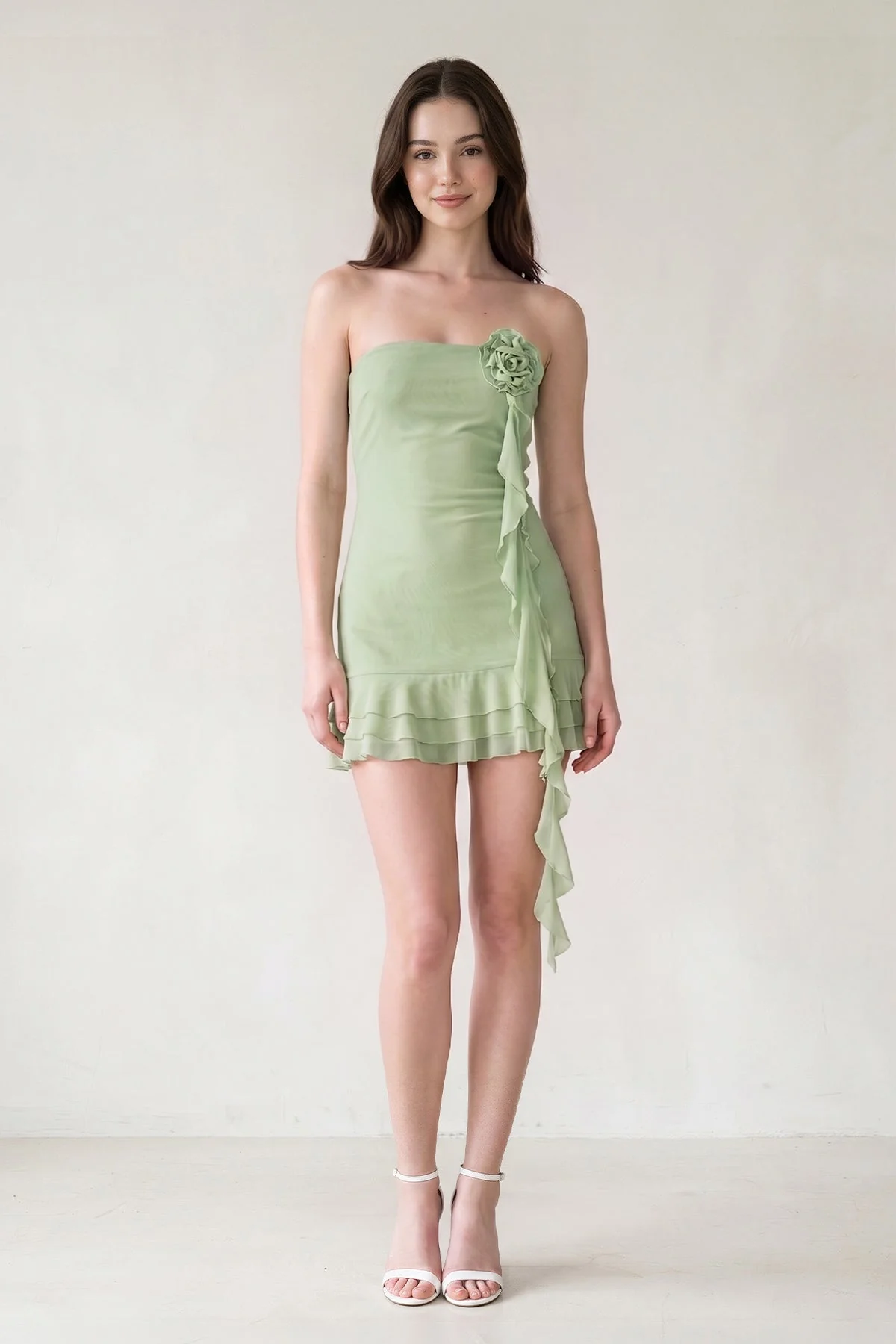 Yellow Chiffon 3D Flower Homecoming Dress With Ribbon