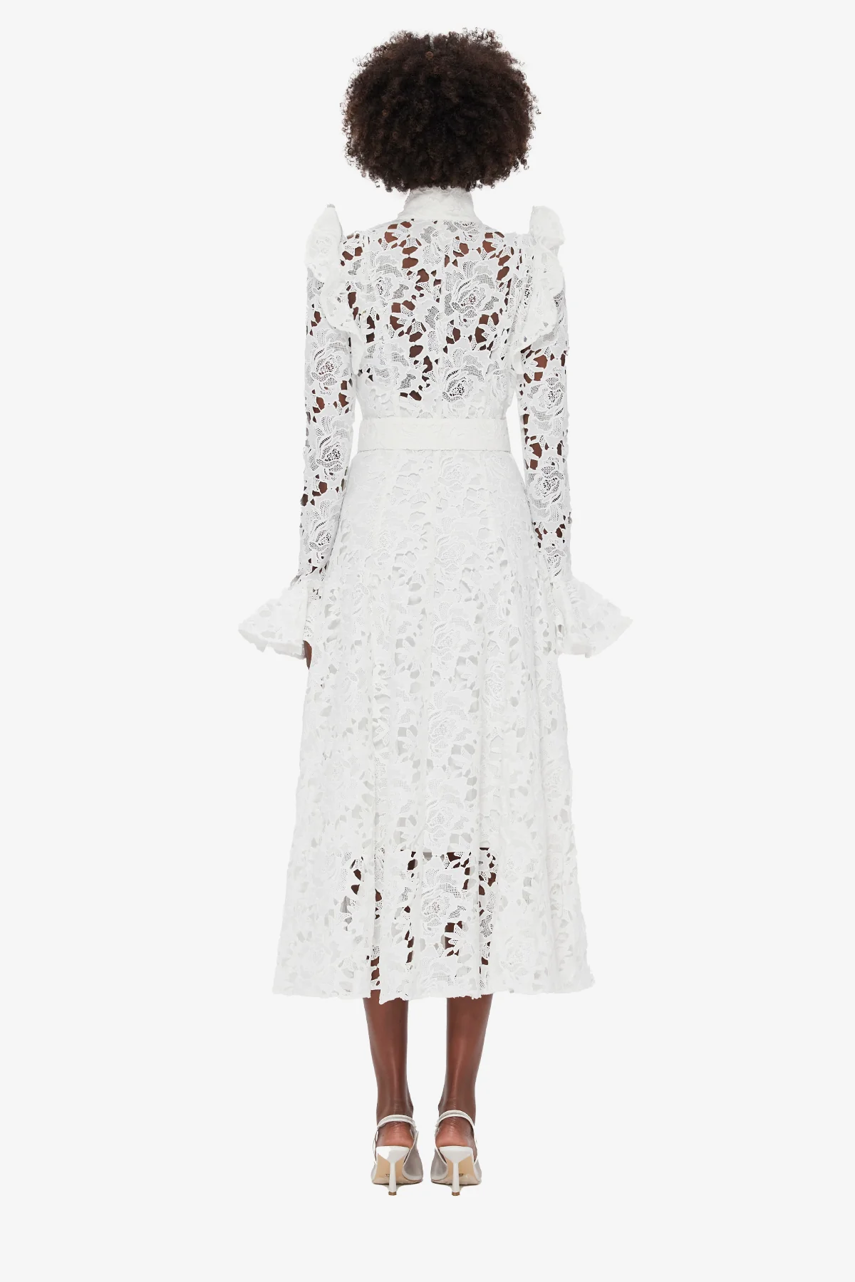 Aliyah Lace Butterfly Sleeve Midi Dress - Snow