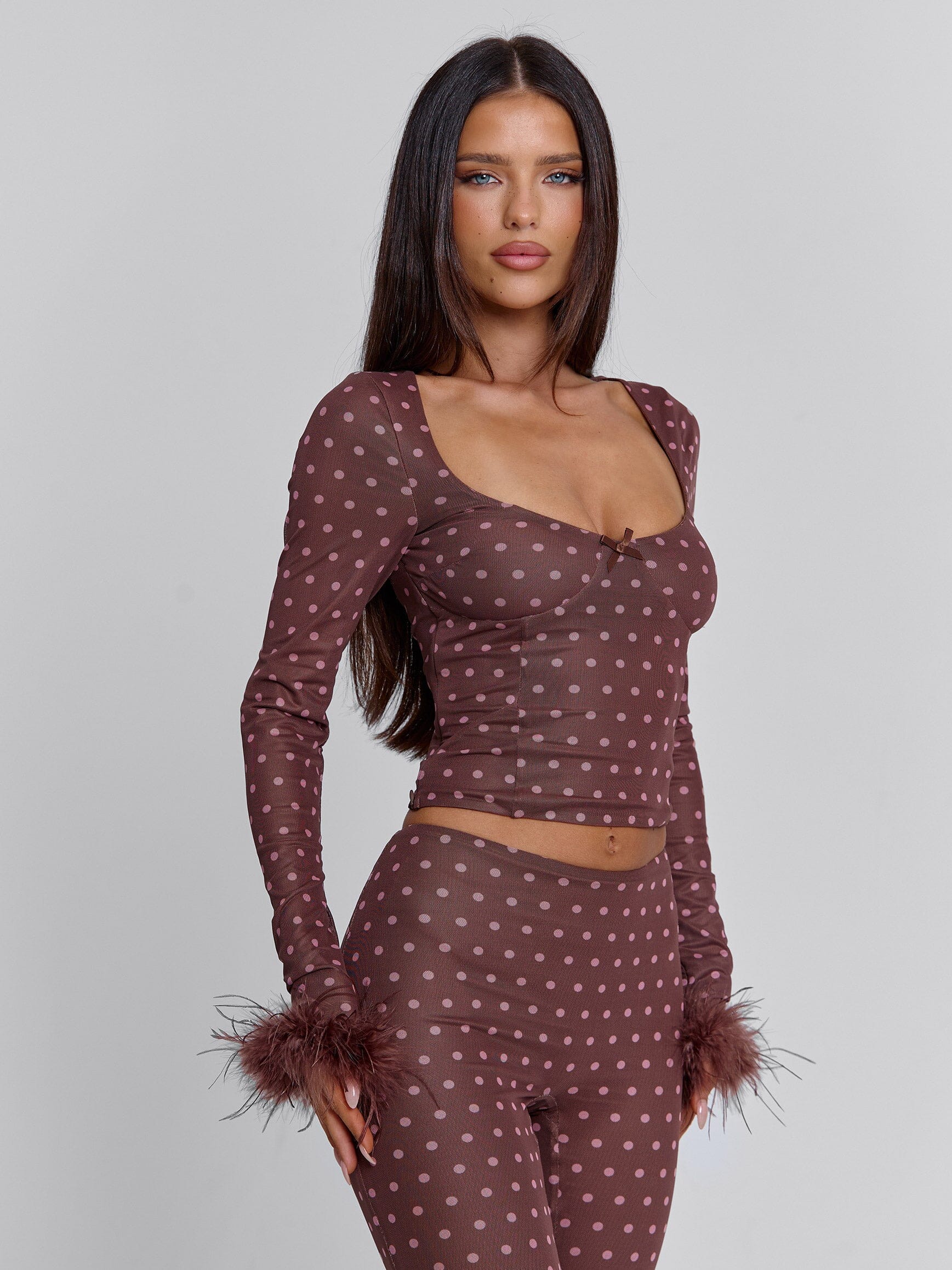 Mahria Top Brown Polka Dot
