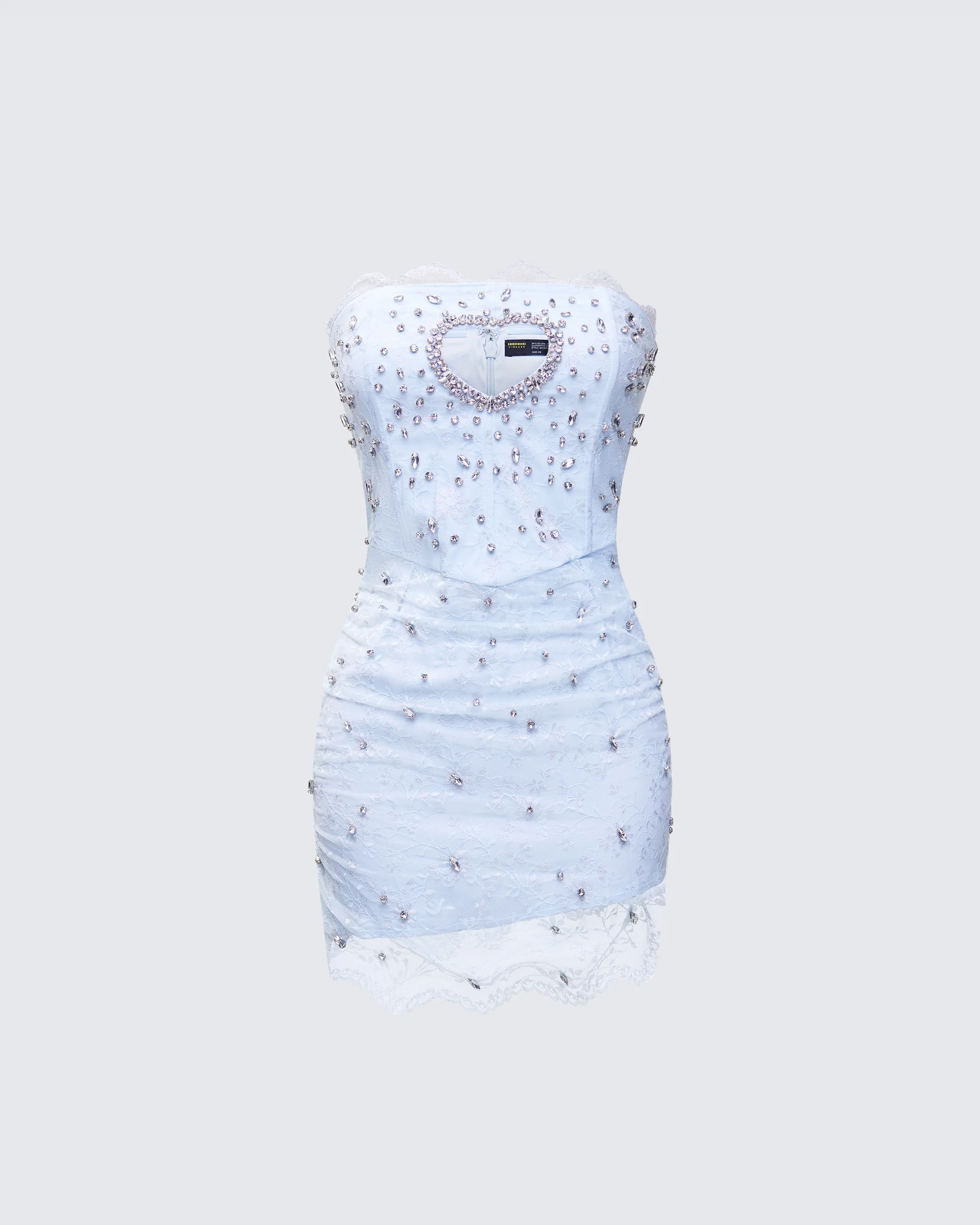 Clover Hand Beaded Rhinestone Baby Blue Mini Dress