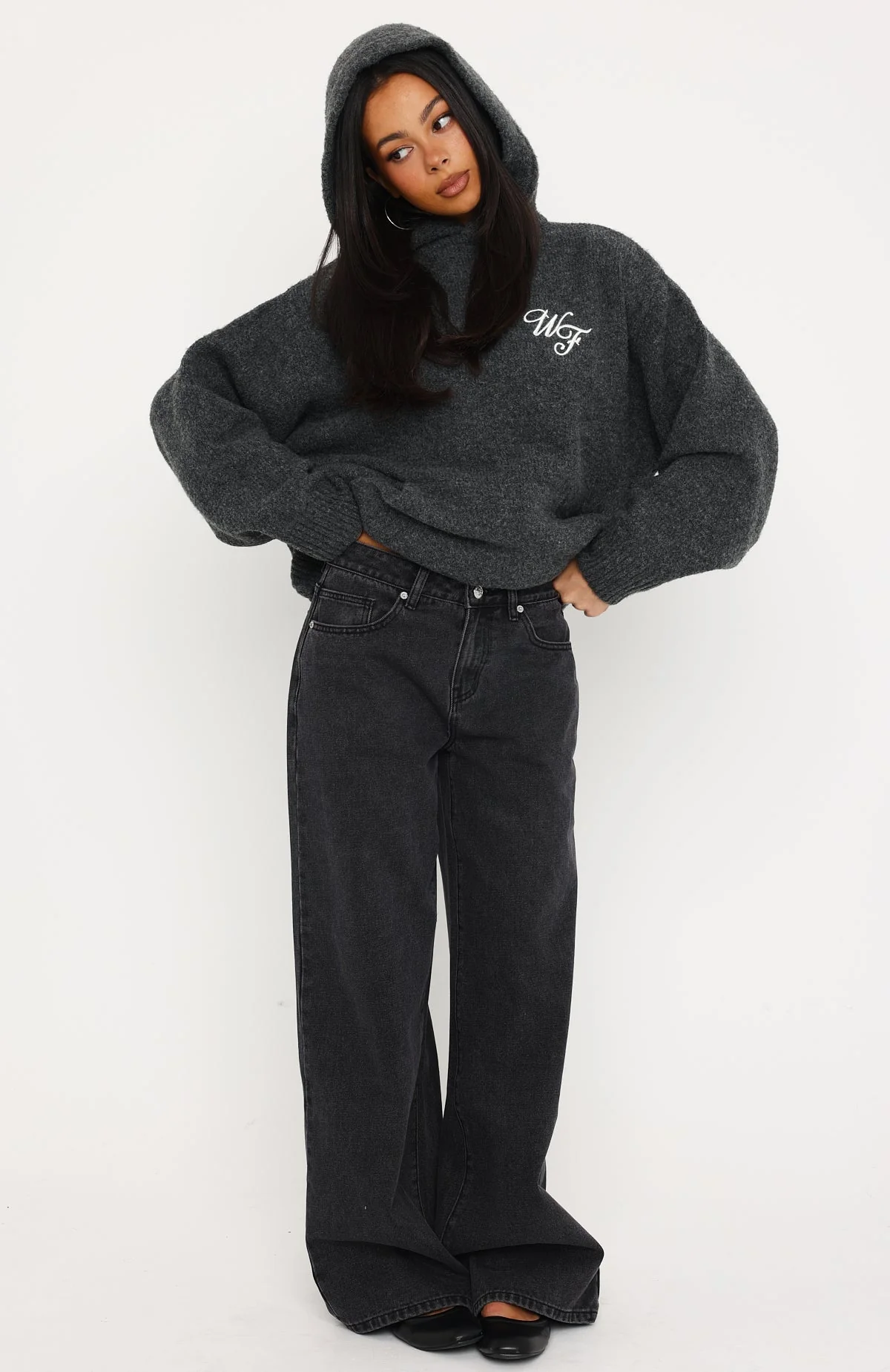 Benedita Hooded Knit Sweater Grey