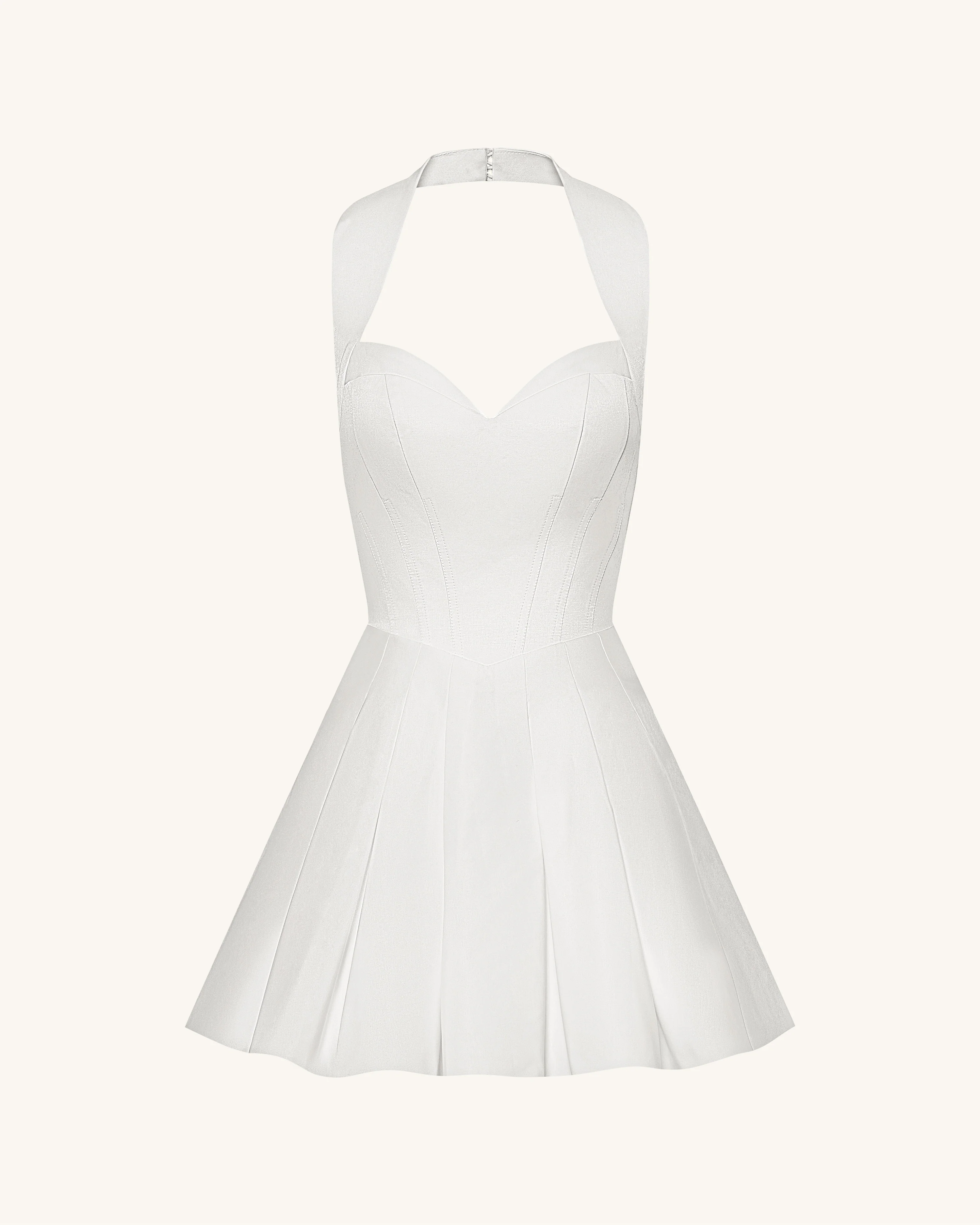 Pleated Bustier Halter Mini Dress - White - FASHION NOB