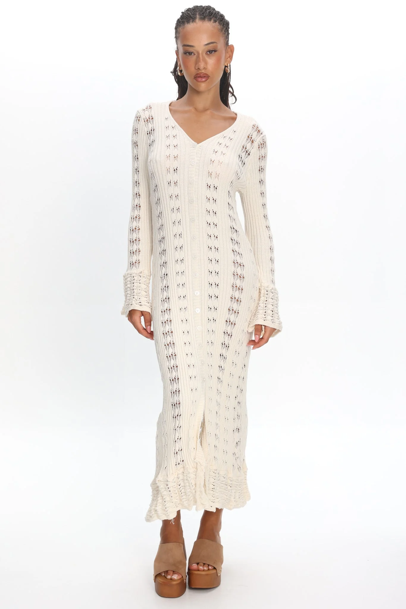 Portside Long Sleeve Knit Maxi Dress Cream