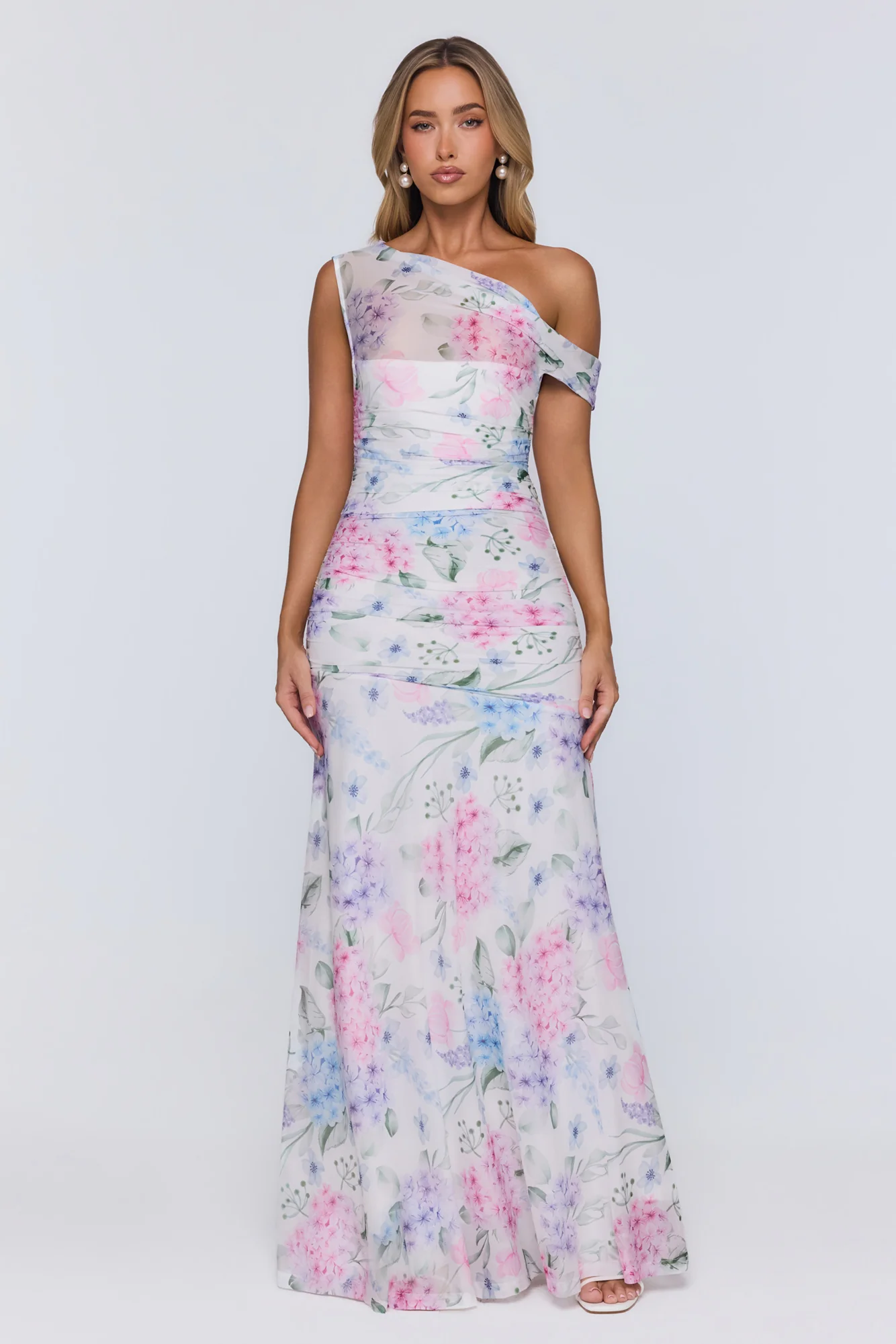 Soft Launch Energy Mesh Off Shoulder Maxi Dress Floral