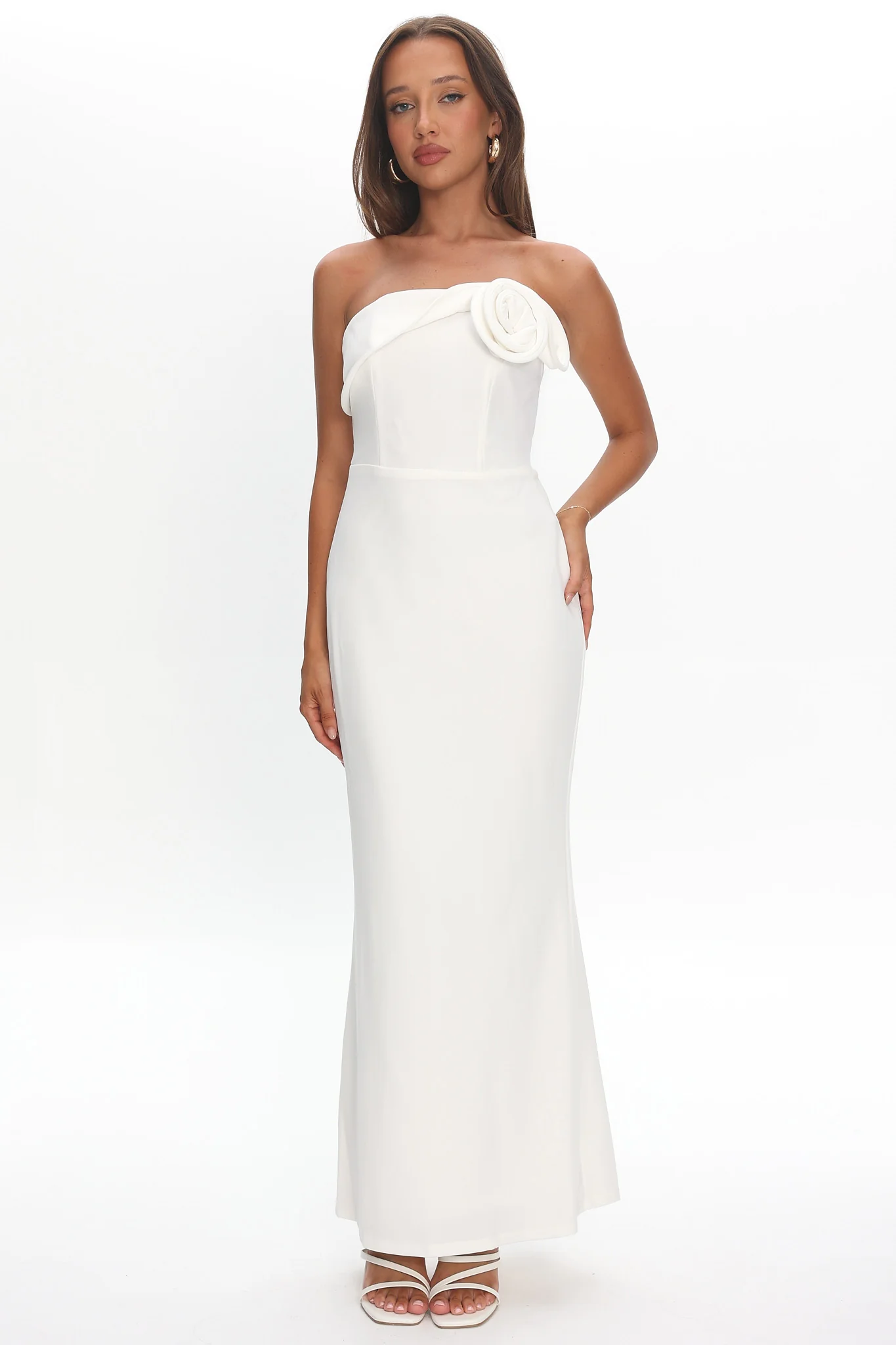 Amellia Off-Shoulder Rosette Maxi Dress White - luluinthesky