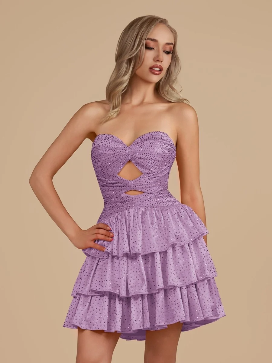 Royal Blue A Line Sweetheart Satin Cut Out Ruffled Homecoming Dresses with Beads