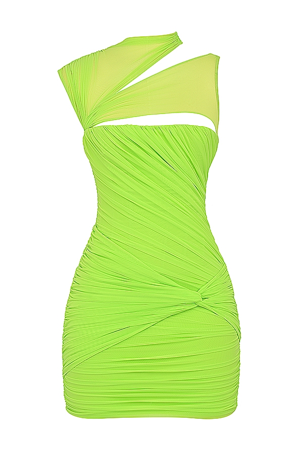 Neon Green Gathered Mini Dress