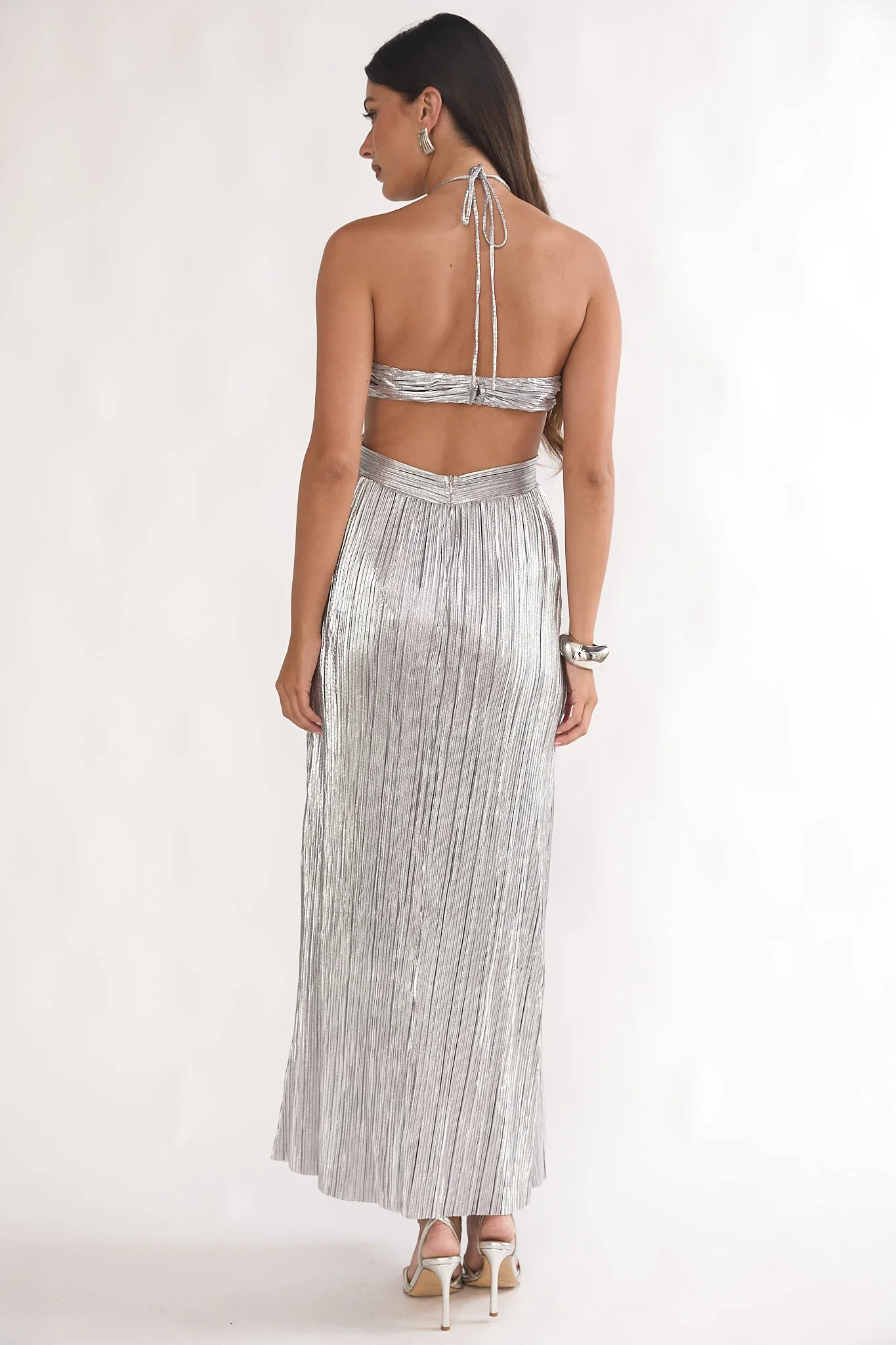 Isle Cut-Out Halterneck Maxi Dress Silver