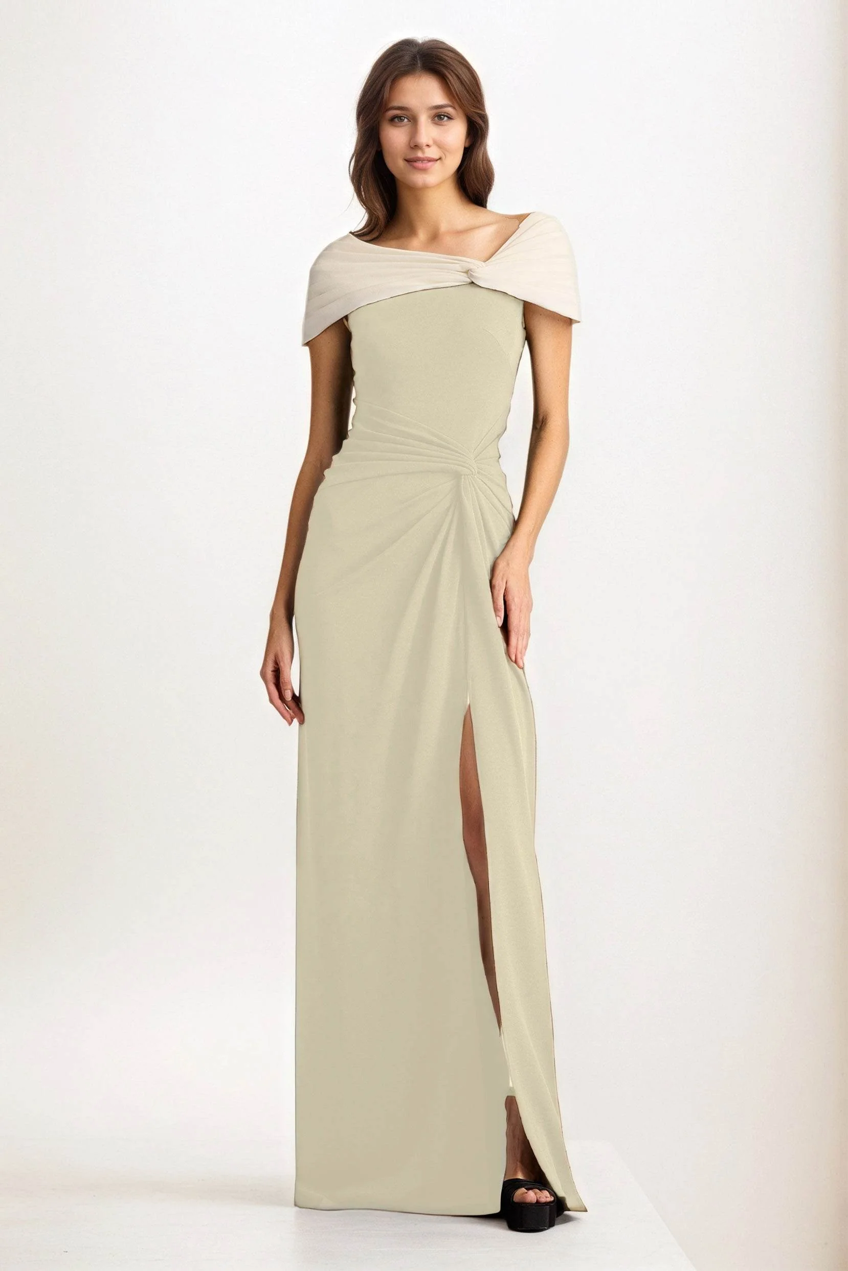 Sheath-Column Maxi Chiffon Wedding Guest Dress CG0279