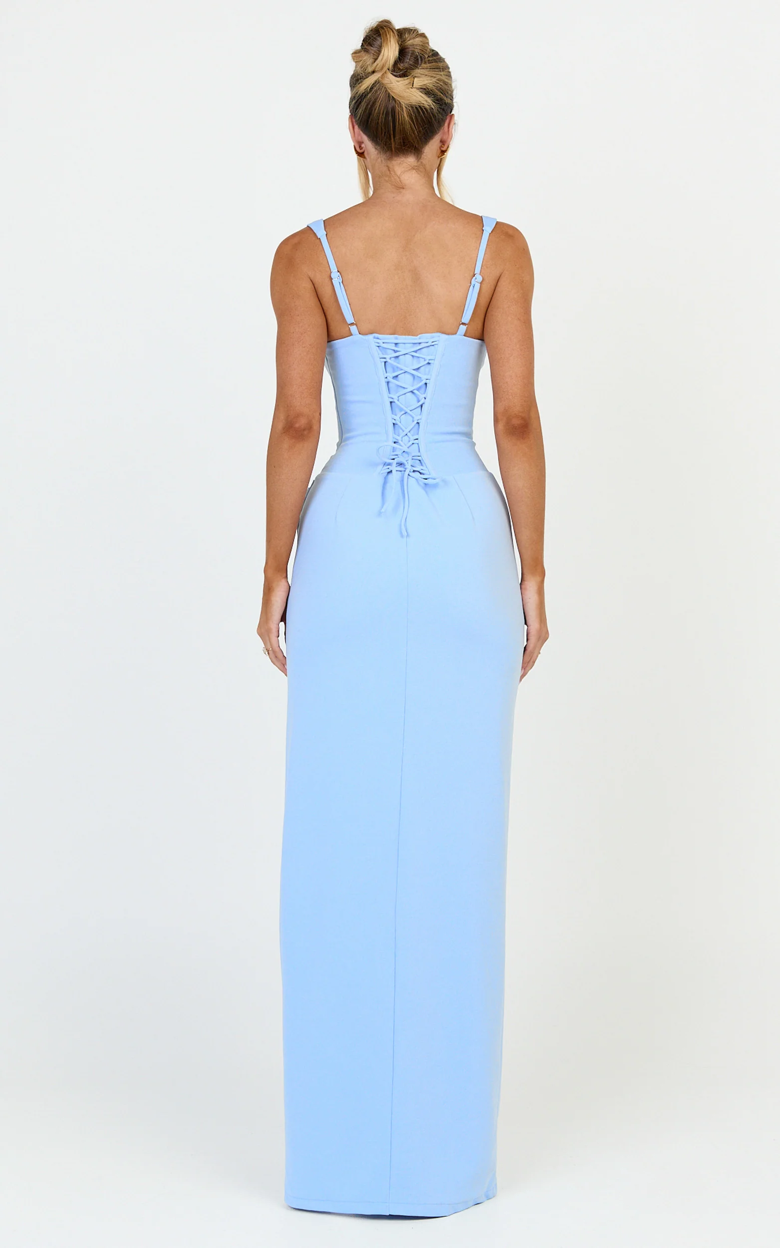 Amara Maxi Dress - Corset Bodice Lace Up Dress in Blue