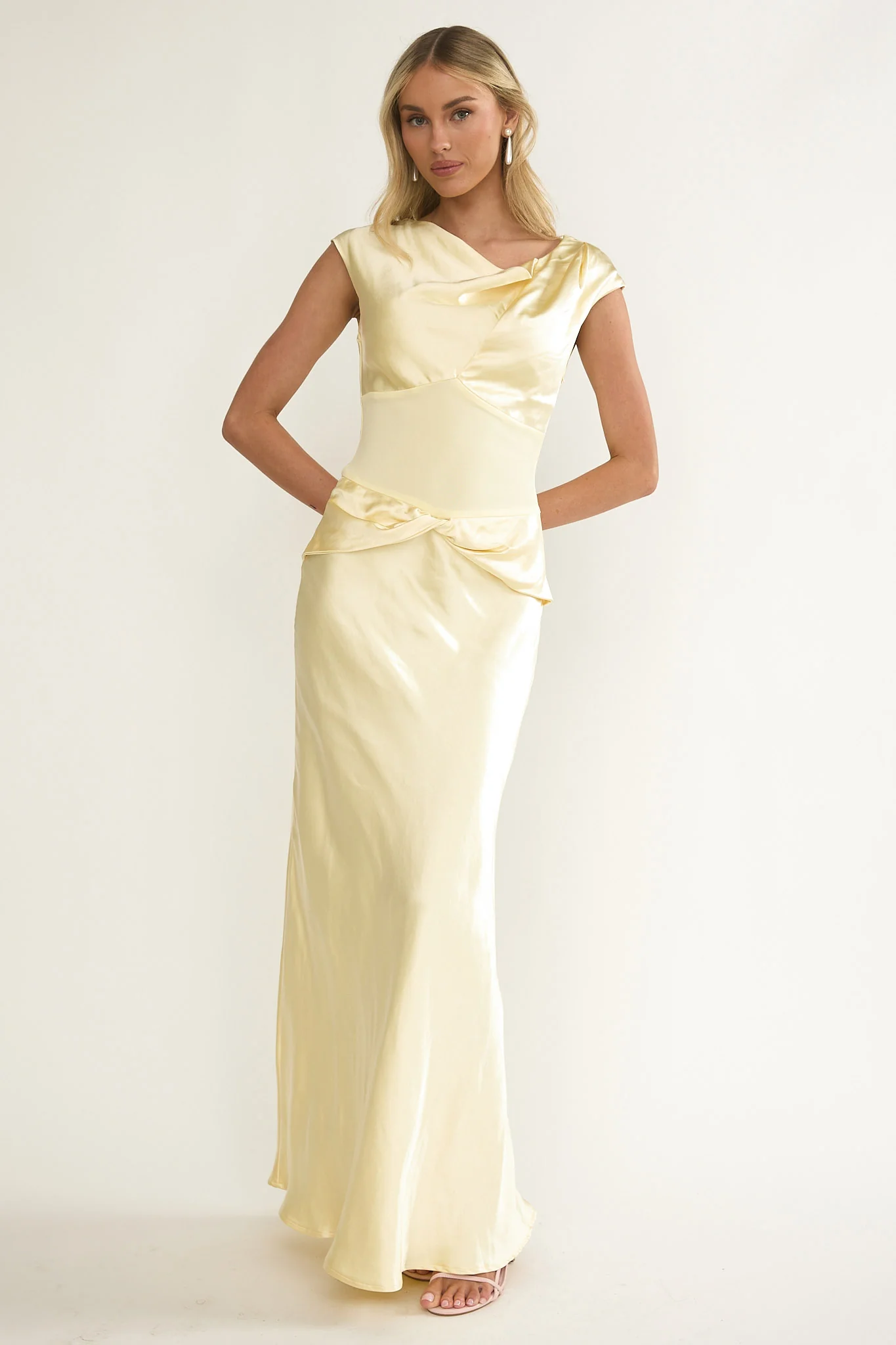 Tahlia Rae Mesh Waist Cap Sleeve Maxi Dress Butter