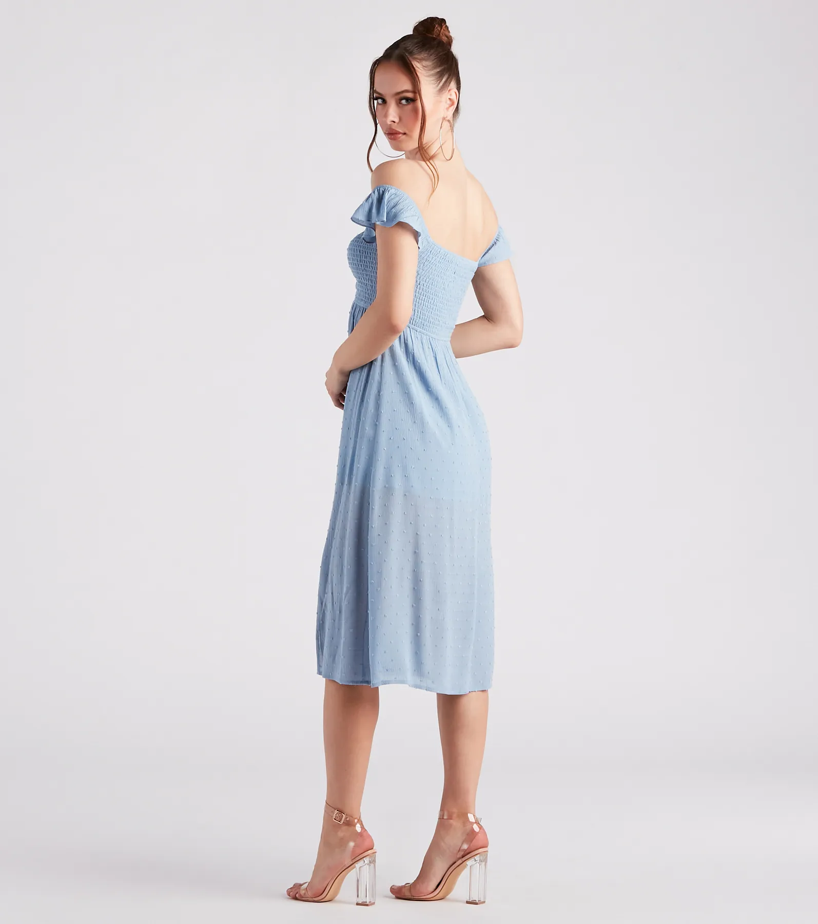 Just Peachy Keen Off-The-Shoulder Midi Dress