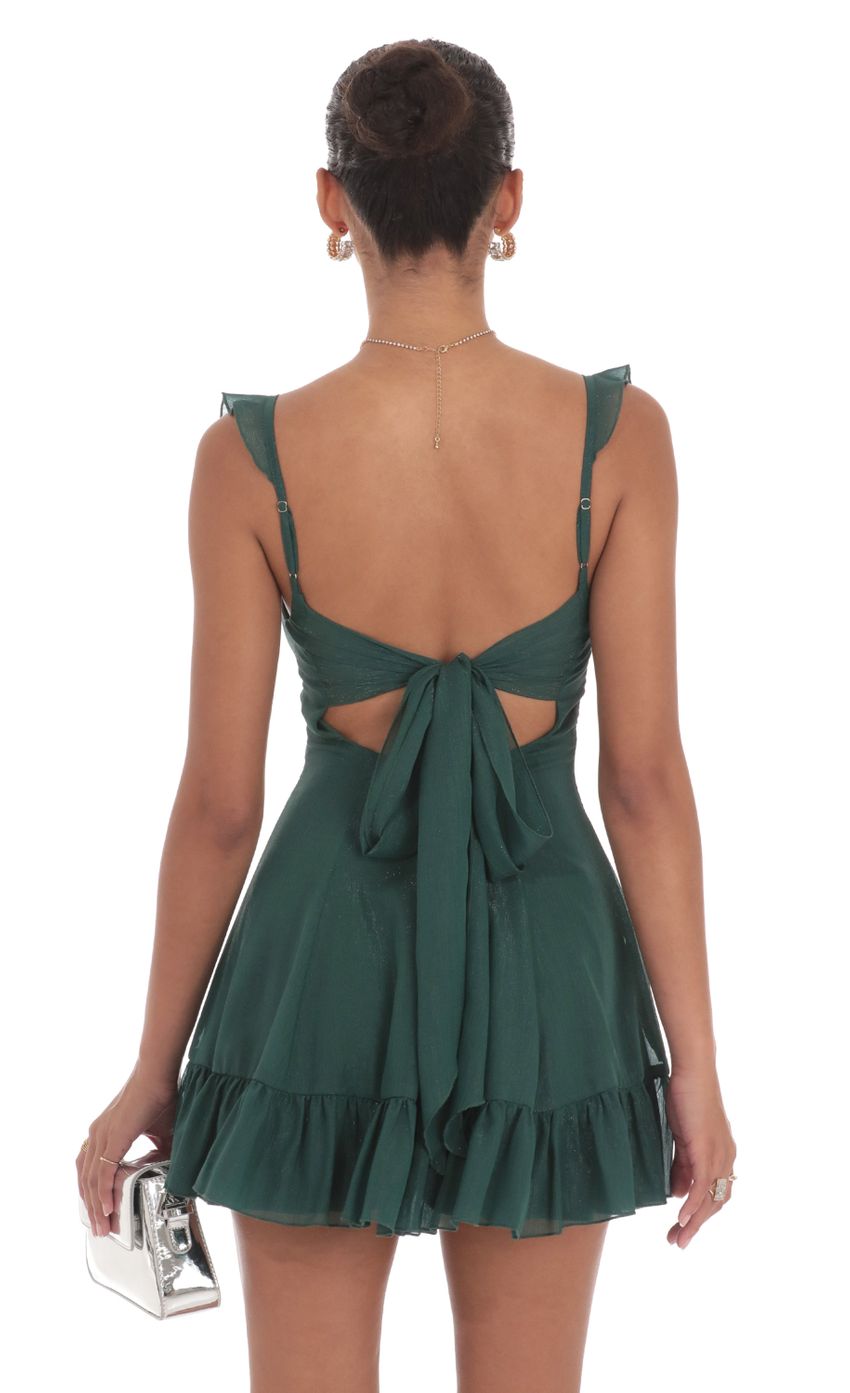 Shimmer Chiffon Ruffle Strap Dress in Green