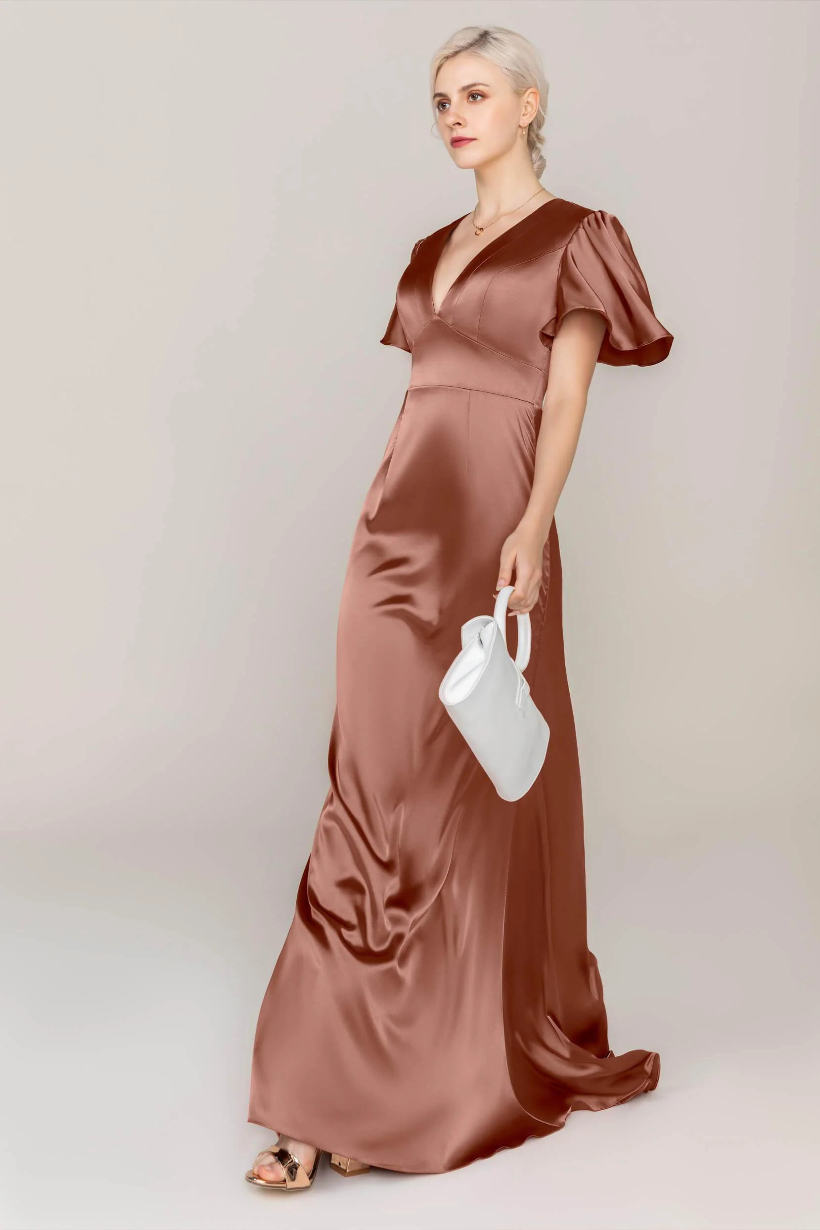 Sheath Sweep Train Luxe Satin Dress CS0312