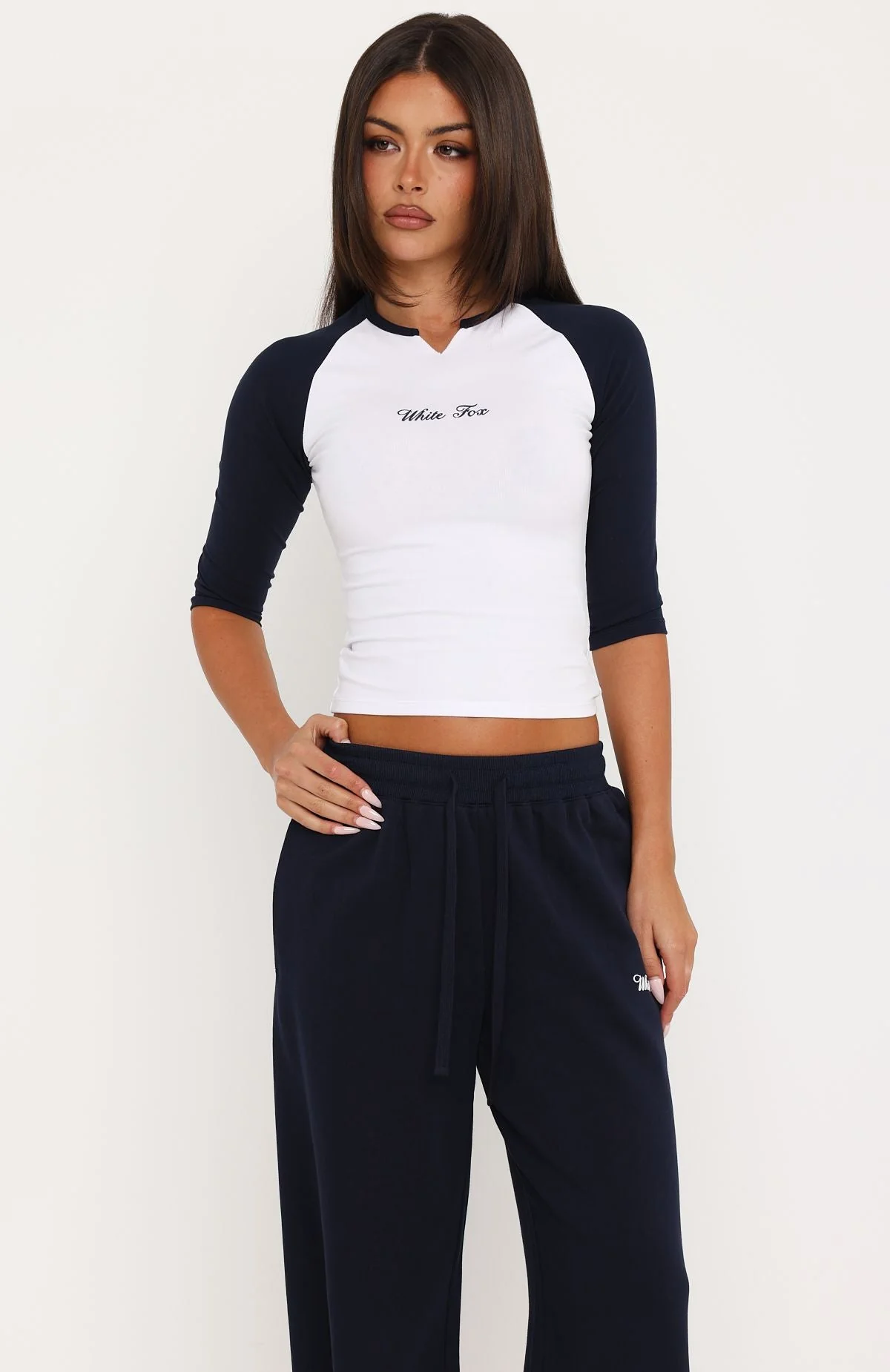 Tatiana Raglan 3/4 Sleeve Top White/Navy