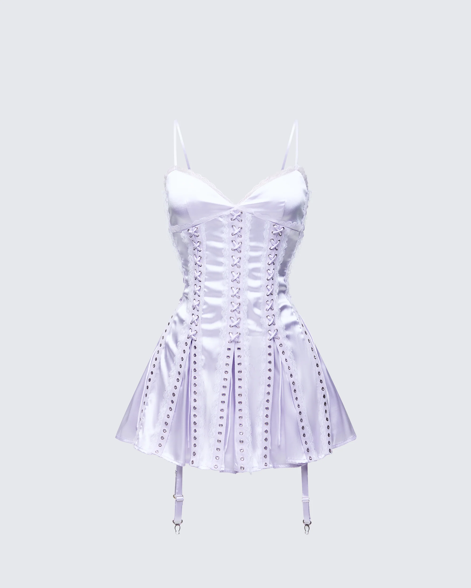 Effie Silver Satin Lace Up Mini Dress