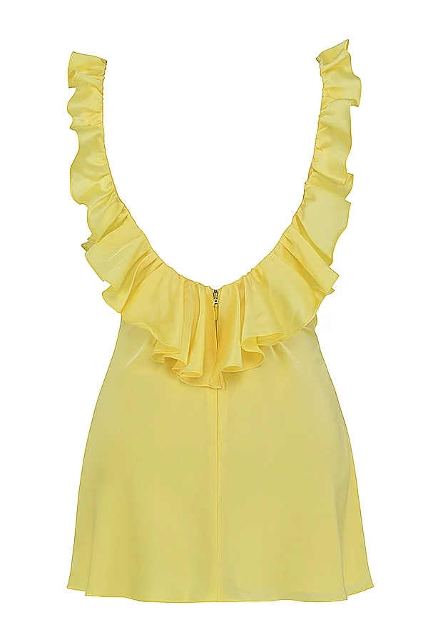 buttercup satin ruffle mini dress