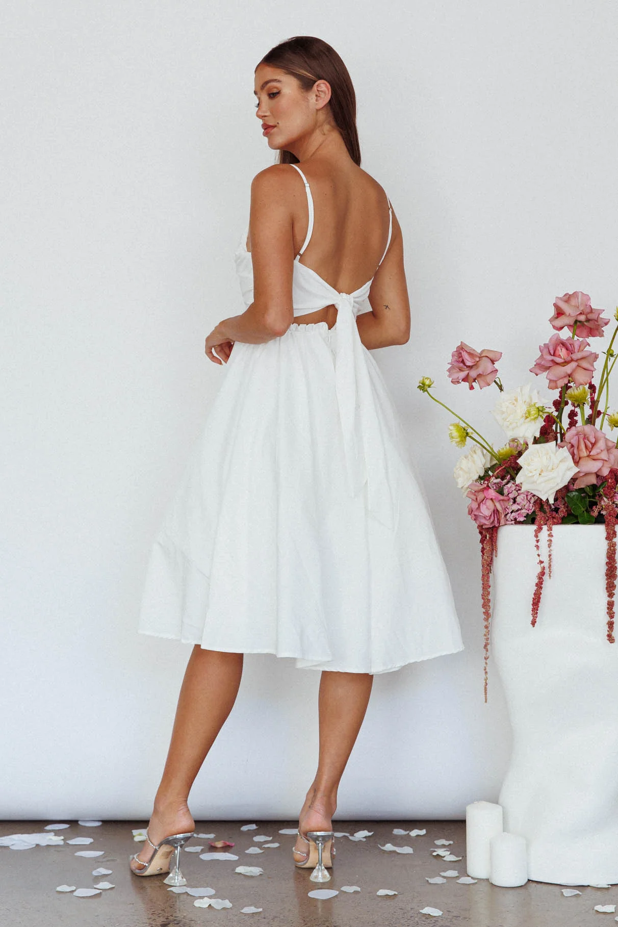 Salome Tied Back Knee Length Dress White