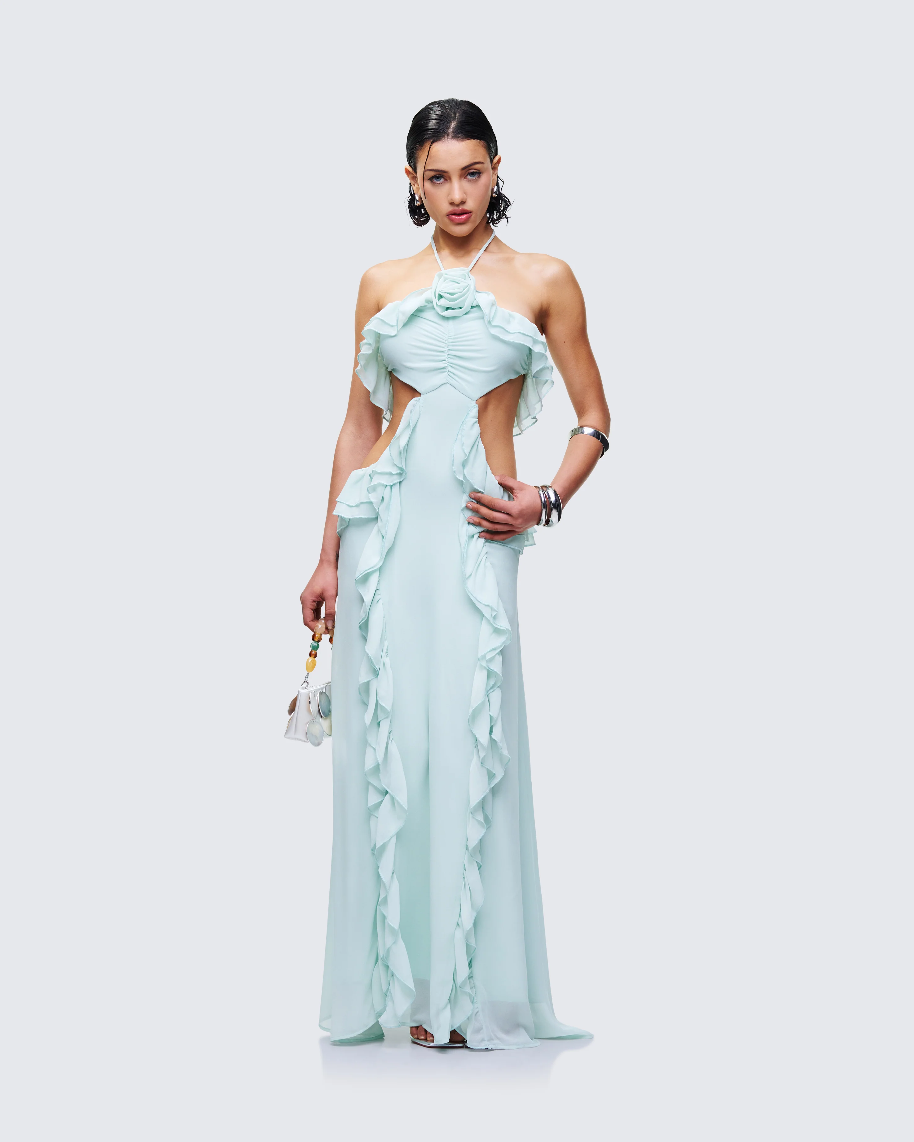 Ocean Blue Tiered Ruffle Maxi Dress