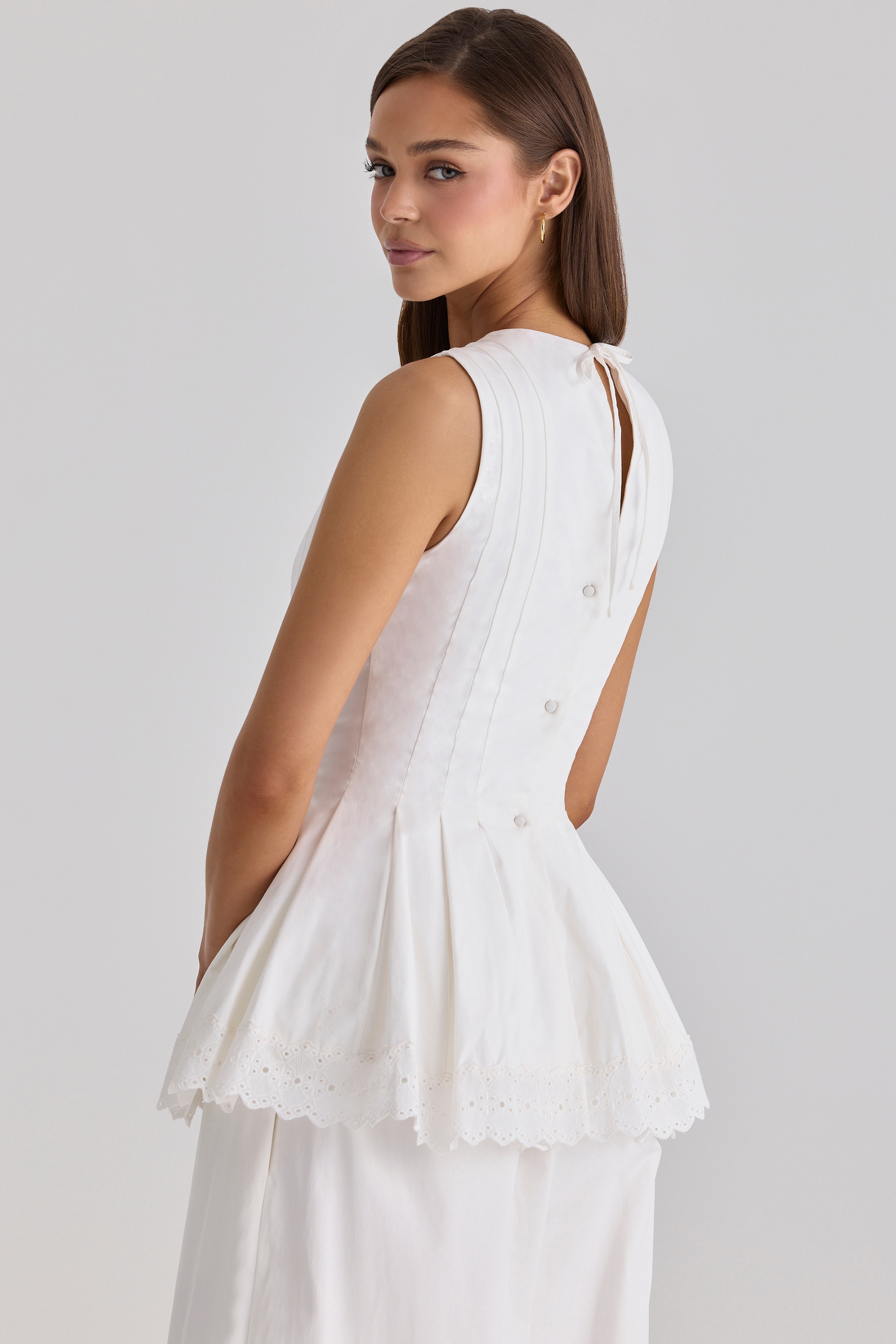 White Cotton Fitted Lace-trim Top