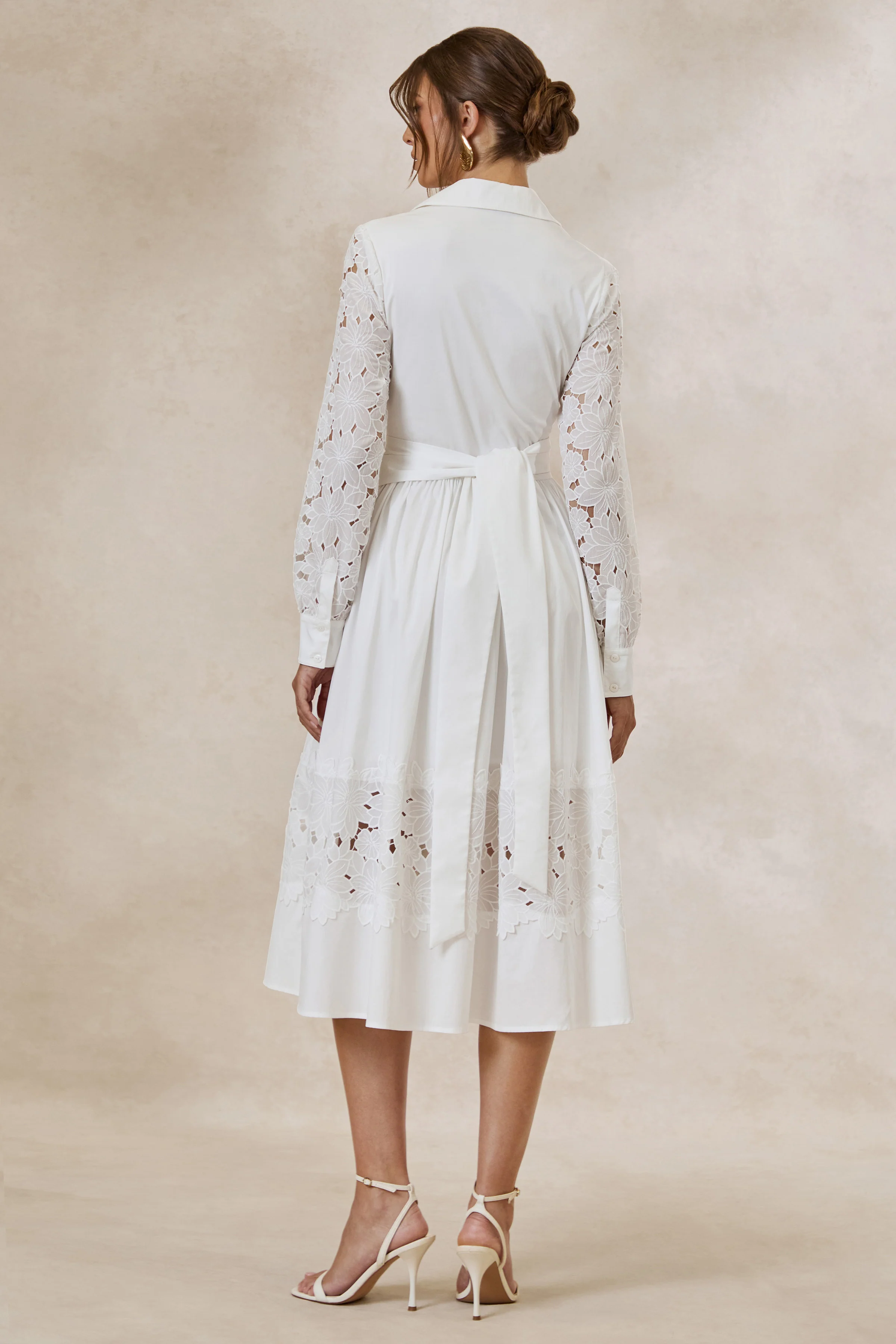 Zalynne | White Broderie Collared-Neck Midi Dress