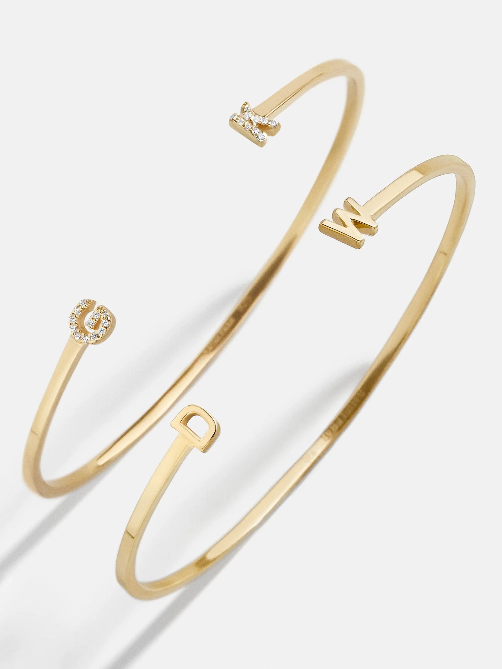 14K Gold Double Initial Custom Cuff Bracelet - Gold/Pavé