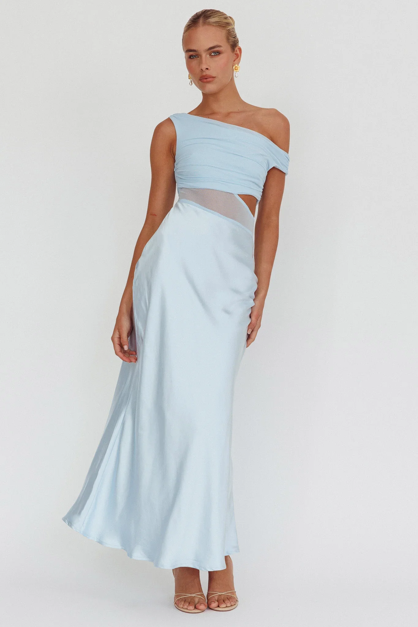 In Blooms Mesh Bodice Maxi Dress Blue