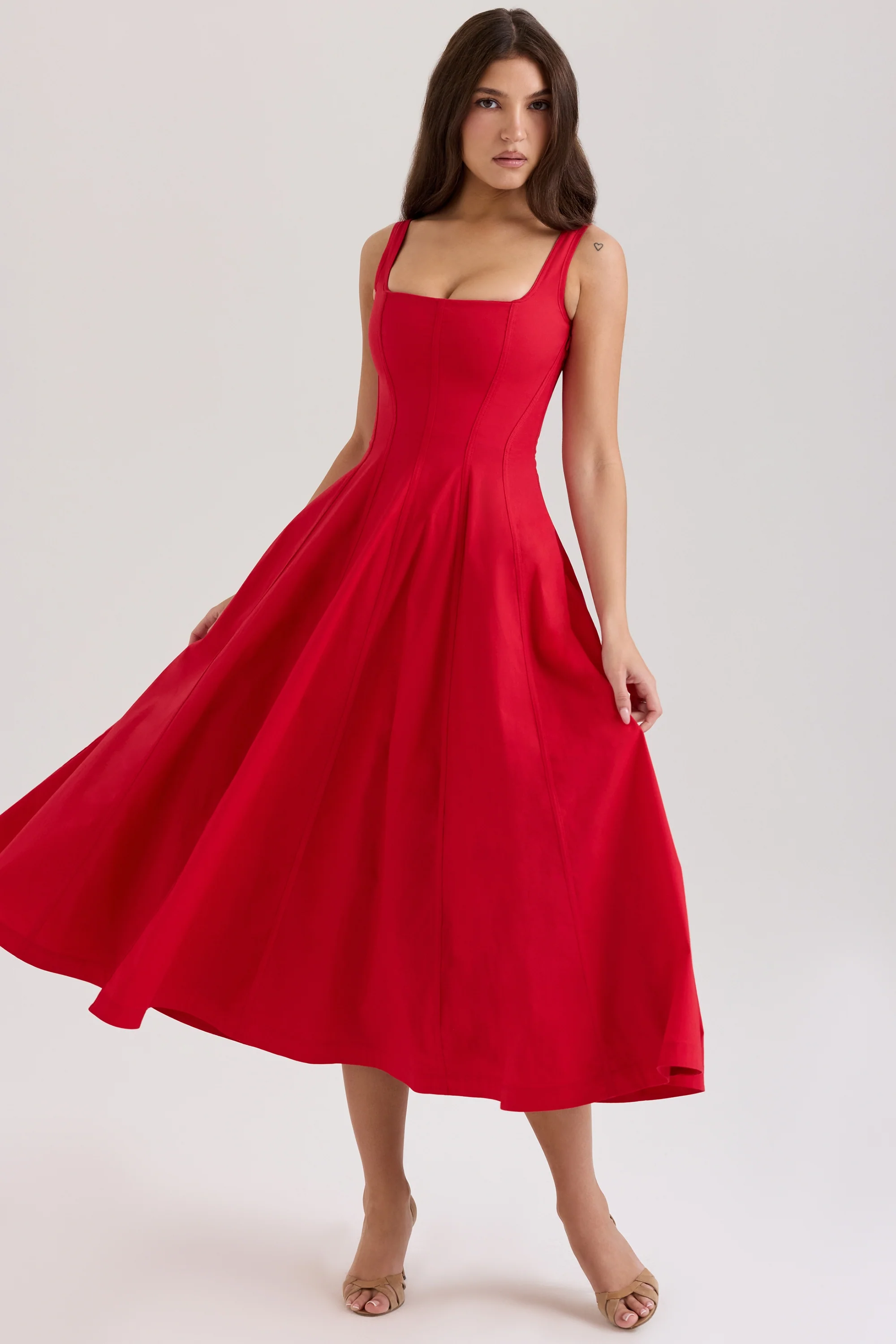 red stretch cotton midi sundress - luluinthesky