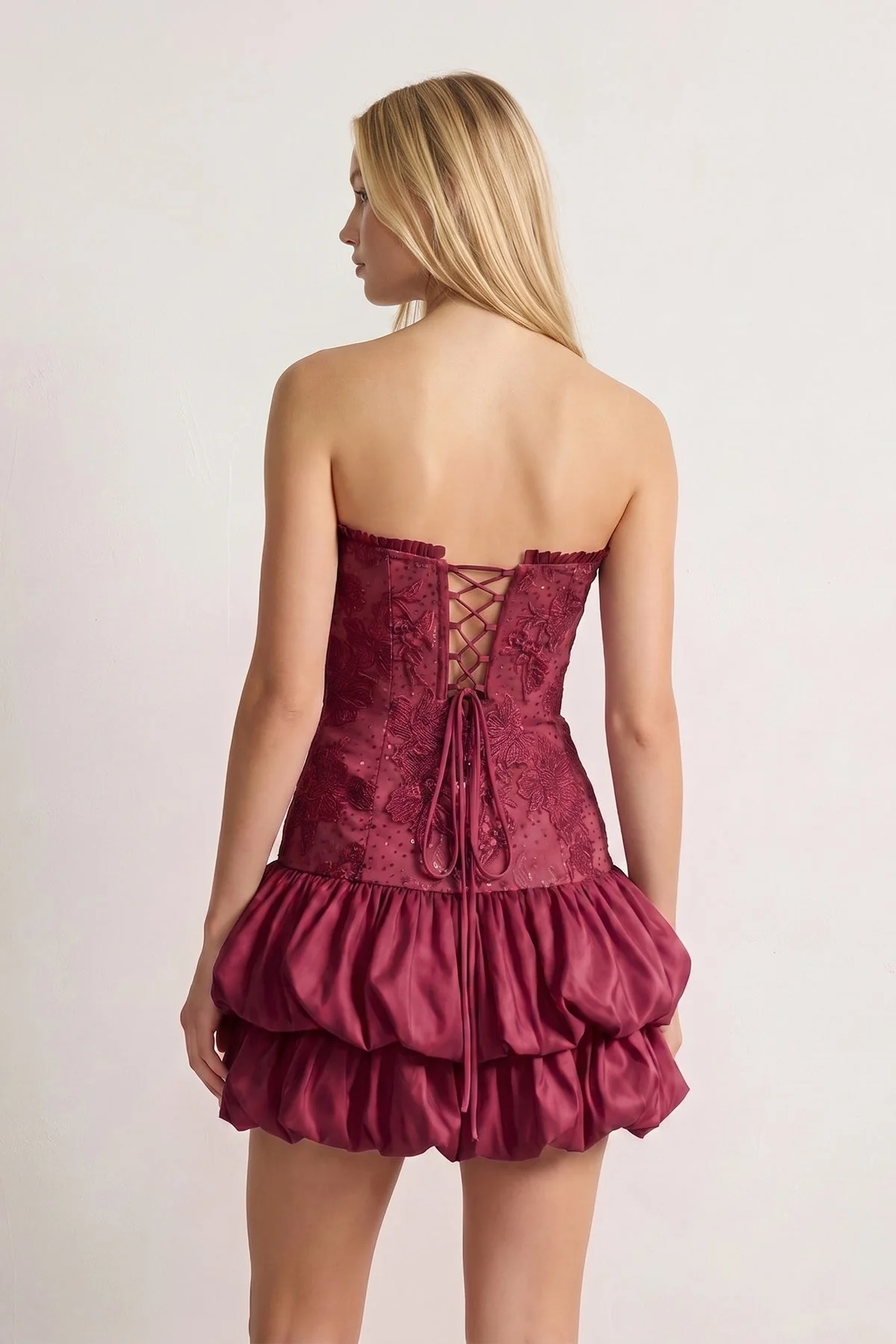 Hot Pink Strapless Embroidered Flower Ruched A-Line Homecoming Dress